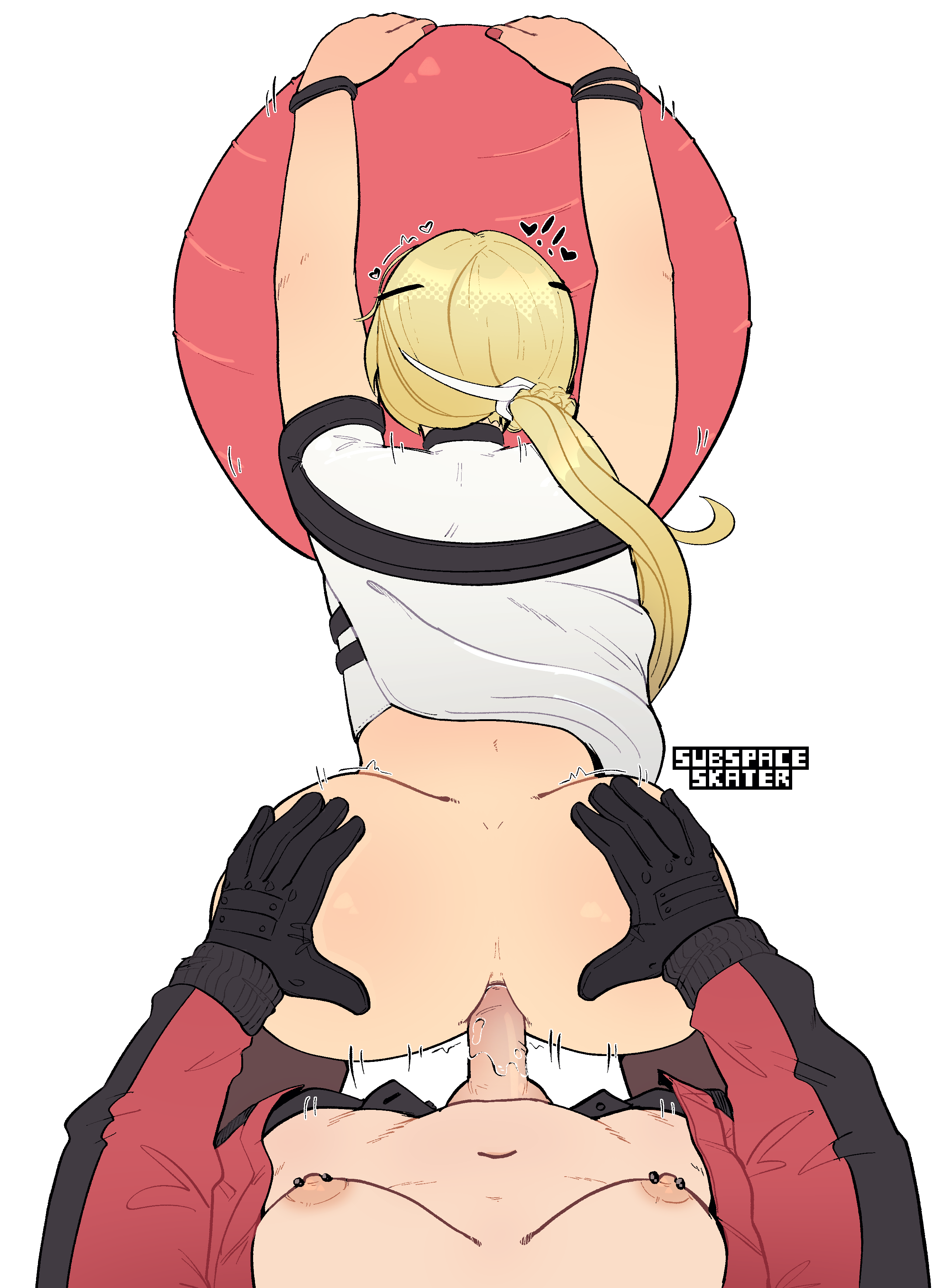1futa, anal, anal sex, ass, ass focus, back, back view, blonde hair, breasts, clothing, commander (girls' frontline), doggy style, doggystyle, elmo dormitory outfit, exercise ball, face down ass up, female, female commander (girls' frontline), futanari, girls' frontline, girls' frontline 2: exilium, gloves, intersex, jacket, long hair, navel, nipple piercing, nipples, open jacket, penis, ponytail, shirt, small breasts, subspaceskater, transfem, ullrid (girls' frontline 2), uncensored, viewed from above