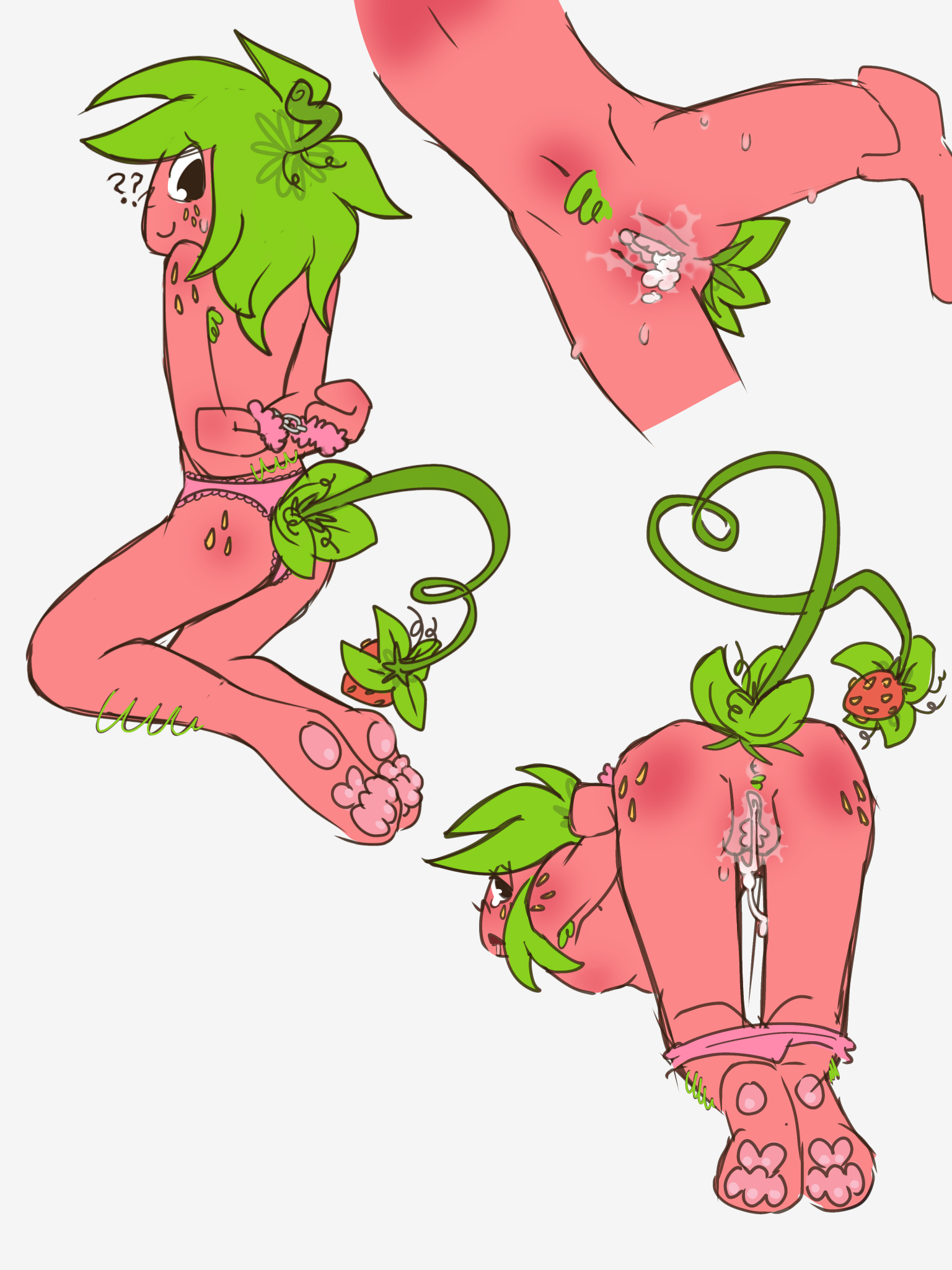 bent over, cum in pussy, cuntboy, cuntboy/male, dandy's world, feet, feet together, freckles, freckles on ass, freckles on face, freckles on shoulders, handcuffed, handcuffs, intersex, male, male only, panties, paws, pubes, pubic hair, pussy, sprout (dandy's world), strawberry, tail, tboy, transgender