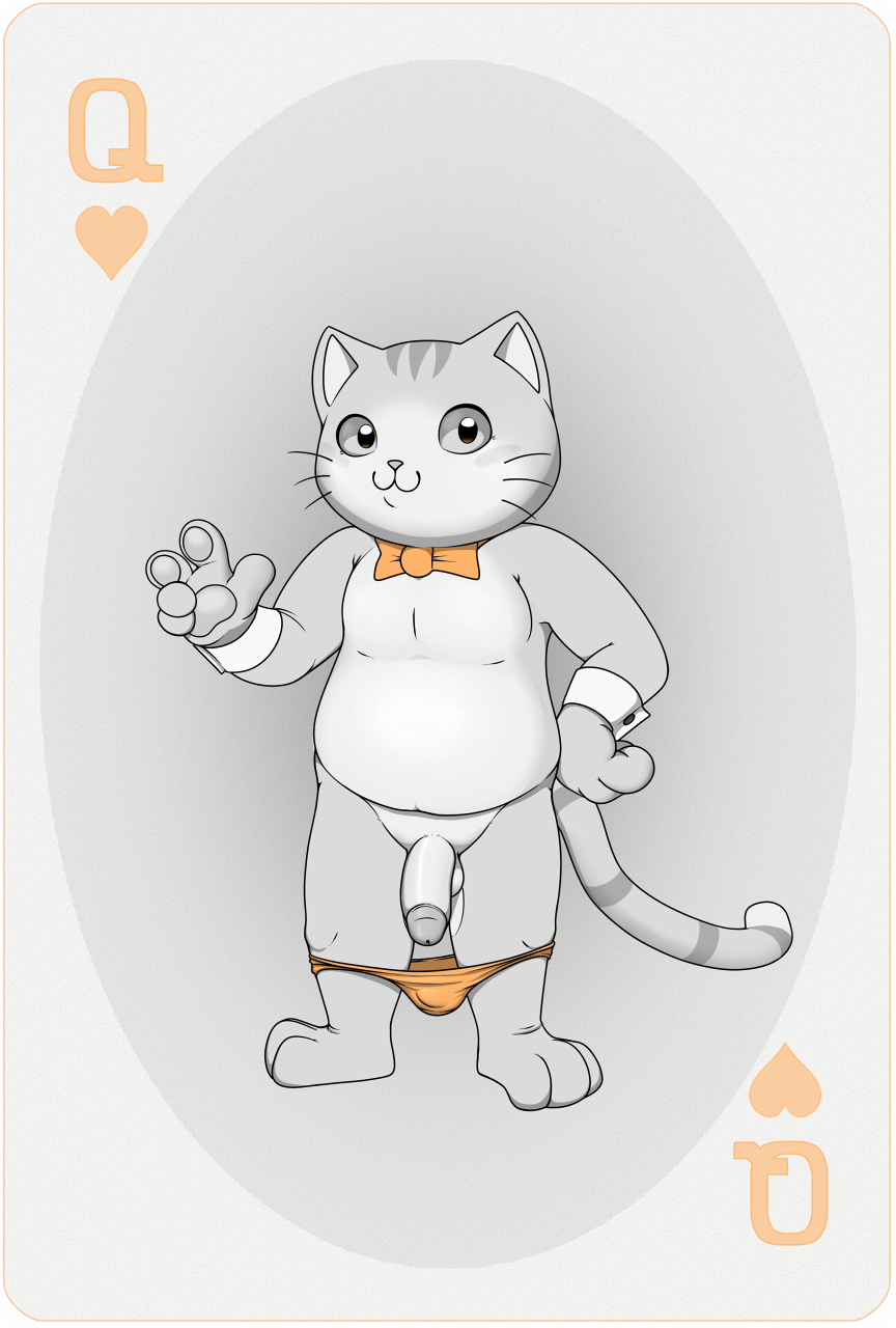 anthro bow_tie clothing feline gesture humanoid_penis male male_only mammal neenya penis playing_card queen_of_hearts_(playing_card) solo tapio_chatarozawa underwear underwear_down v white_background working_buddies!