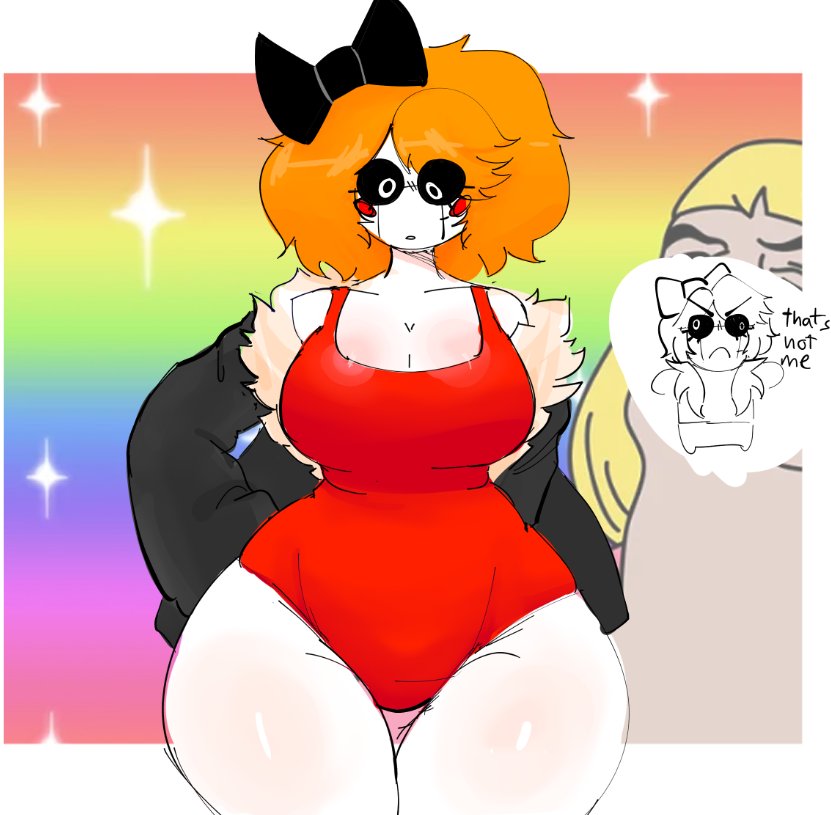 1girls, big ass, big breasts, big thighs, black jacket, blonde female, blonde hair, bow, cross-eyed, derpina, forsaken (roblox), rage comics, roblox, roblox game, robloxian, slasher (forsaken), swimsuit, tagme, tagme (artist), thick thighs