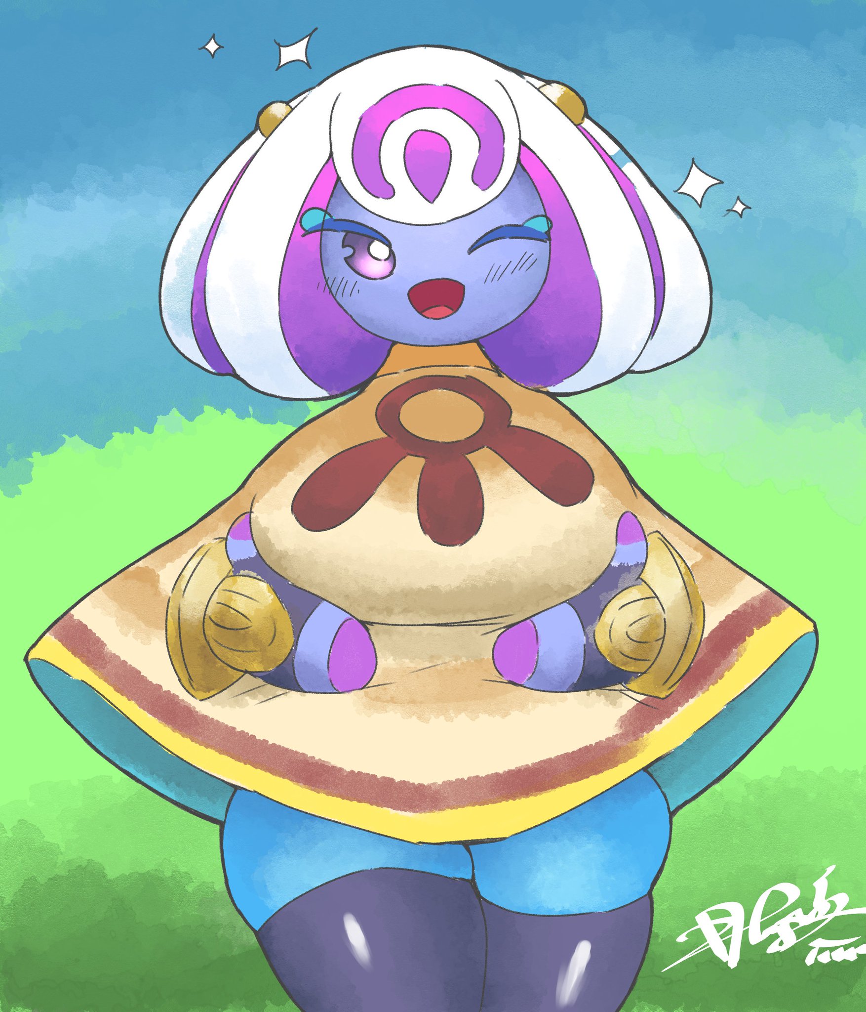 breast grab, breasts, female only, kirby (series), kirby and the world beyond, purple skinned female, tagme, thick thighs, unnamed character