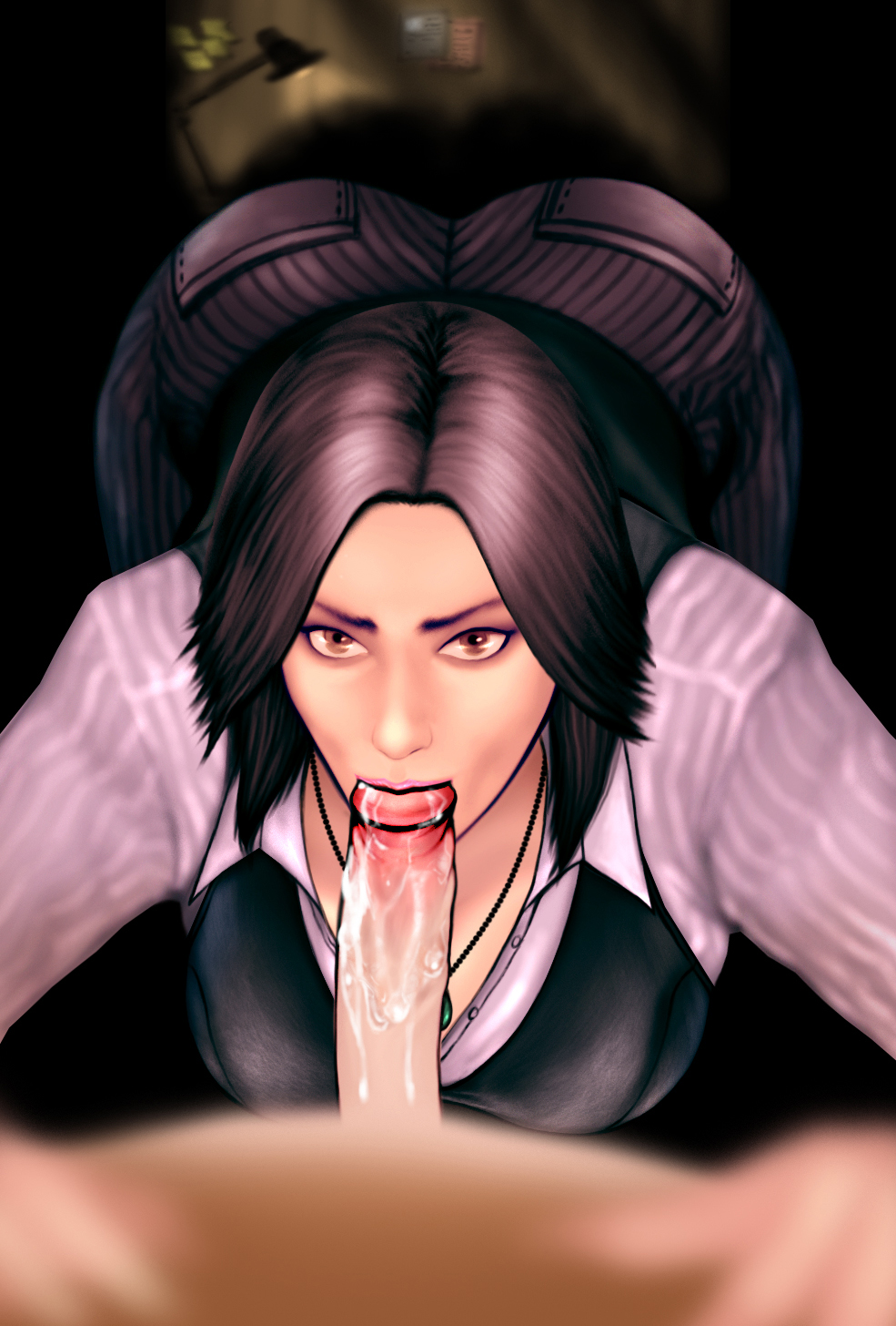 ass black_hair brown_eyes capcom cum cum_in_mouth cum_inside faceless_male fellatio female helena_harper long_hair male oral pendant penis resident_evil resident_evil_6 shirt untitled