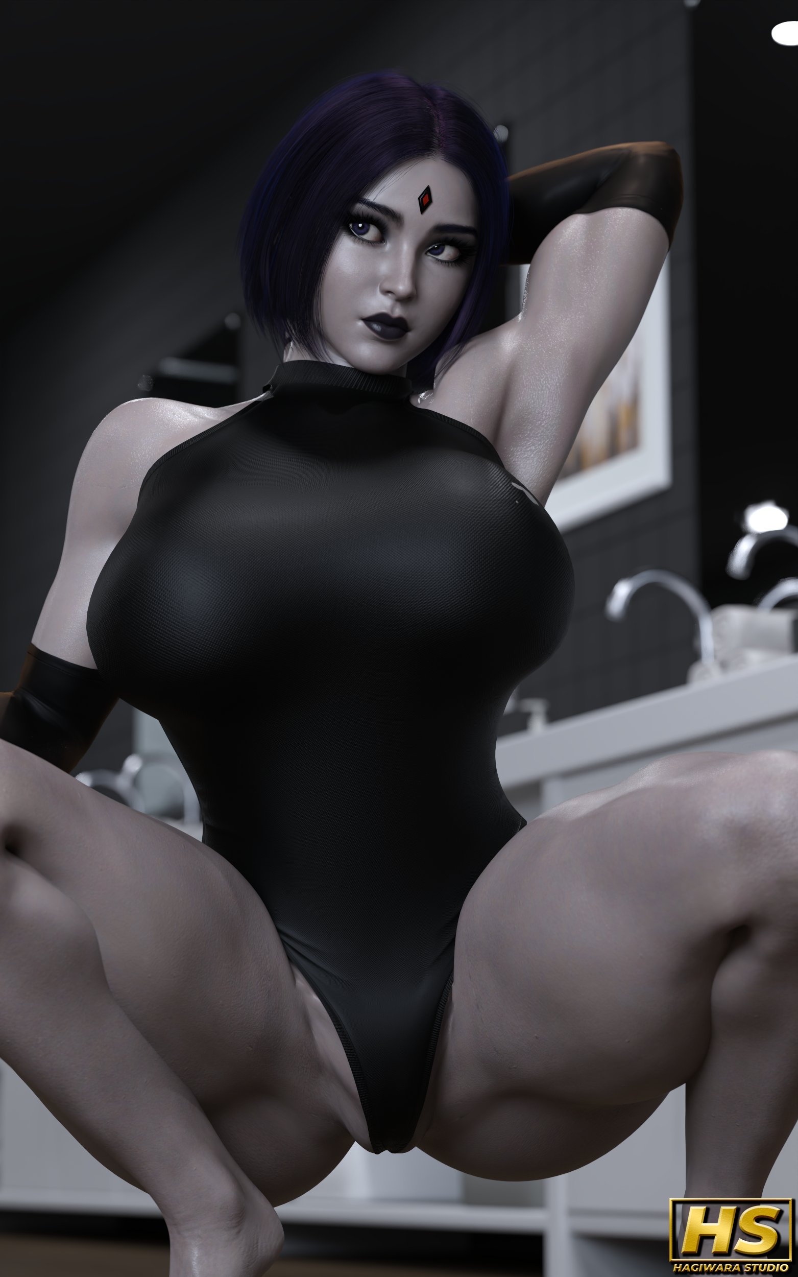 1girls, 3d, abs, ass, big ass, big breasts, breasts, dc, dc comics, demon, demon girl, female, female only, goth, hagiwara studio, light skin, light-skinned female, pale skin, pale-skinned female, rachel roth, raven (dc), teen titans, thick thighs