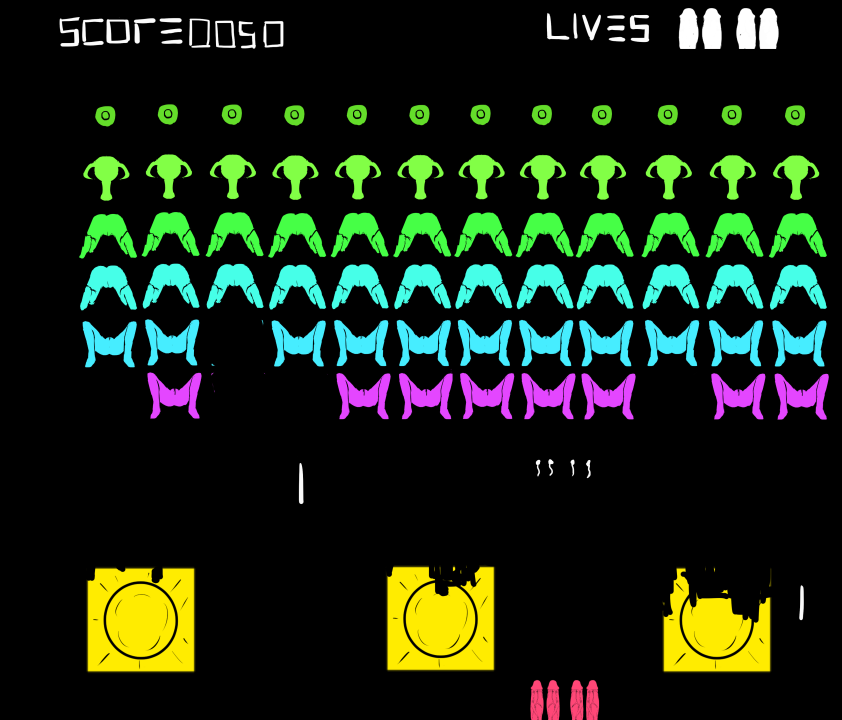 4boys all_fours arched_back ass breasts condom cum fallopian_tubes from_behind hokaji multiple_girls nude ovaries ovum penis pussy score space_invaders sperm spread_legs uterus video_game