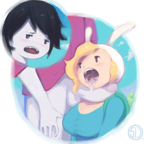 adventure_time backpack bag cum cum_in_mouth cumdrip fellatio female fionna_the_human_girl human male/female marshall_lee neckjob open_mouth oral sd smooth_skin straight