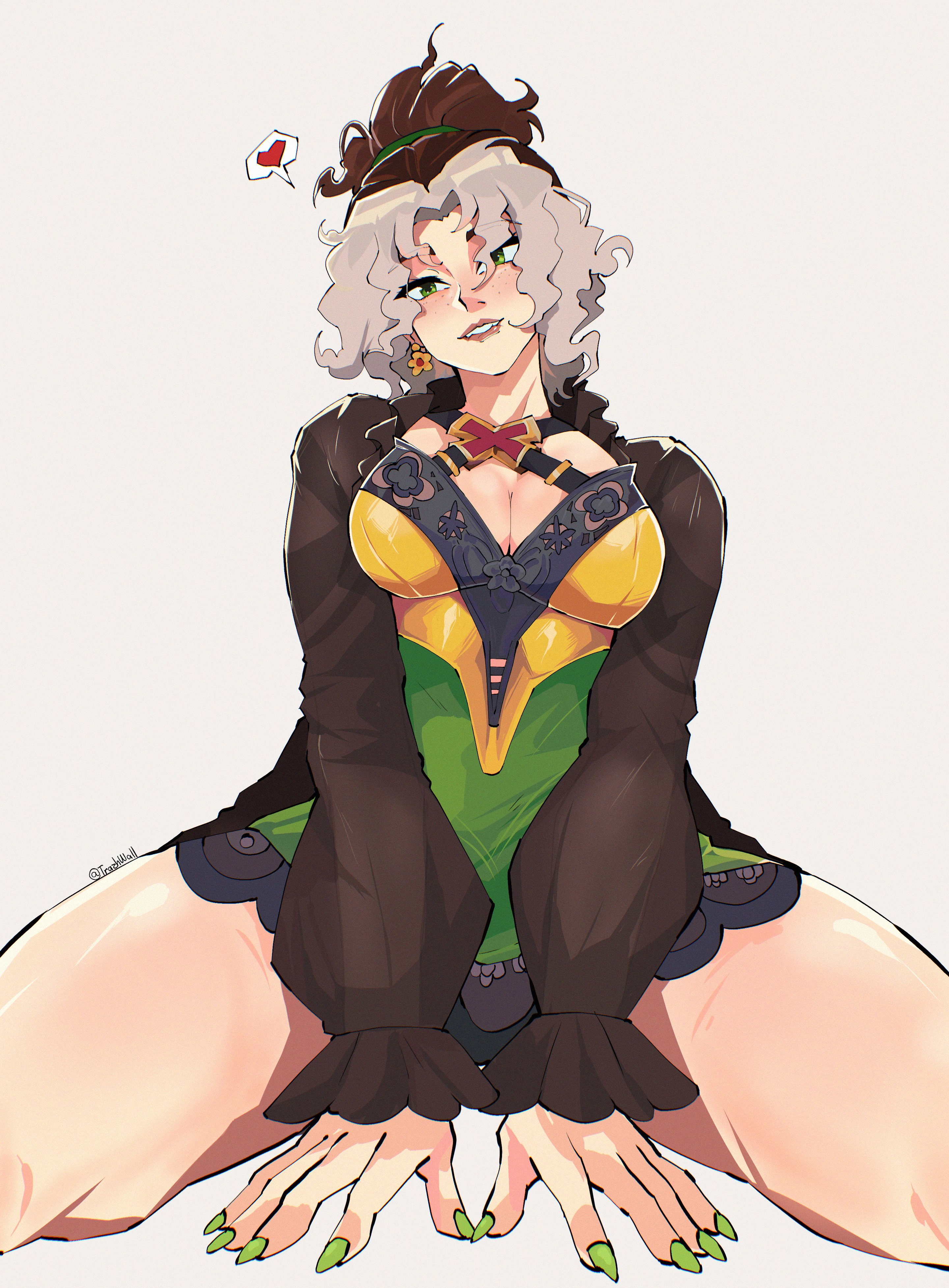 1girls, 2d, big breasts, cleavage, female, female only, fully clothed, heart, marvel, marvel rivals, pov, rogue (marvel rivals), rogue (slumber sugah), rogue (x-men), solo, thick thighs, trazhwall, x-men
