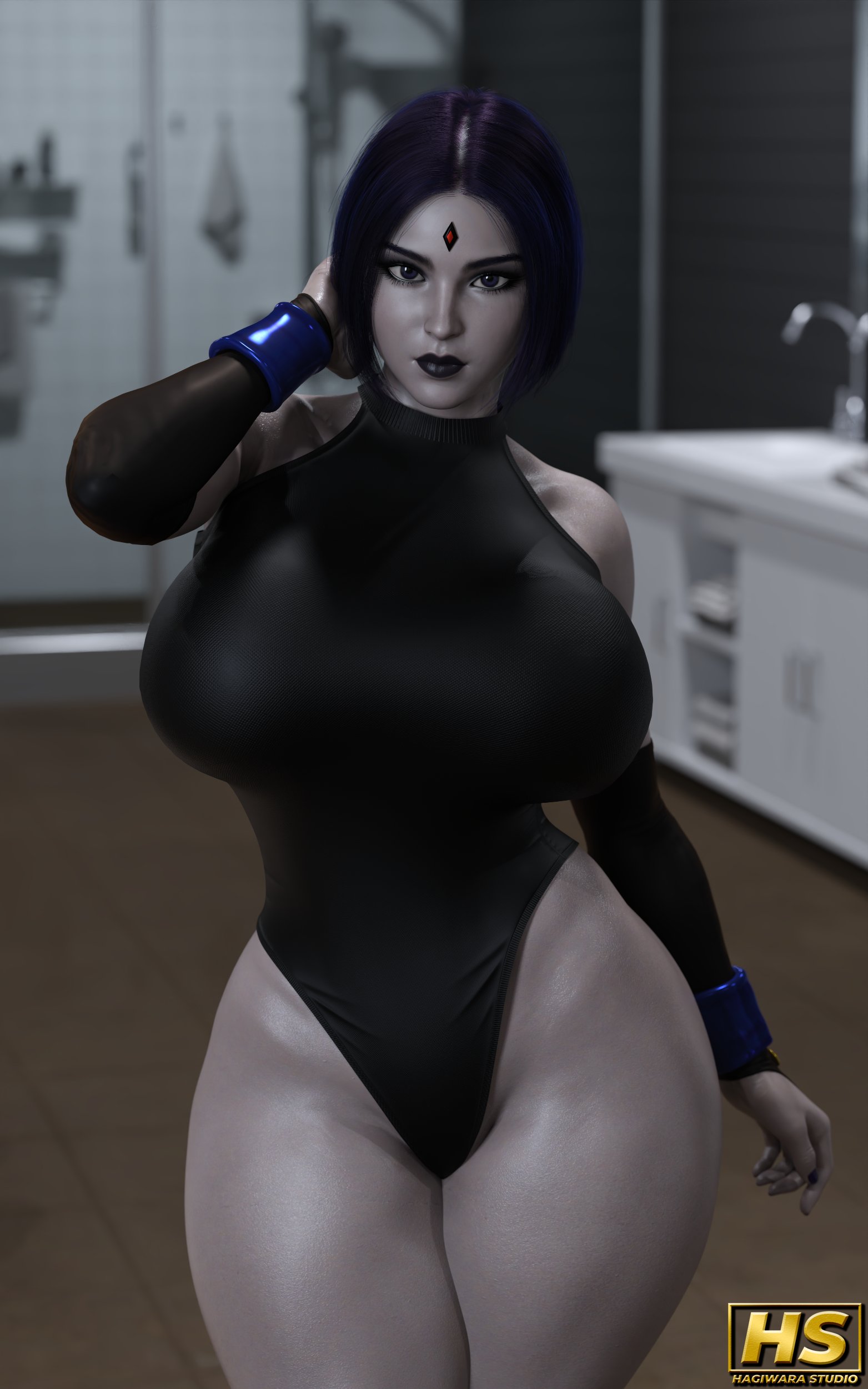 1girls, 3d, abs, ass, big ass, big breasts, breasts, dc, dc comics, demon, demon girl, female, female only, goth, hagiwara studio, light skin, light-skinned female, pale skin, pale-skinned female, rachel roth, raven (dc), teen titans, thick thighs
