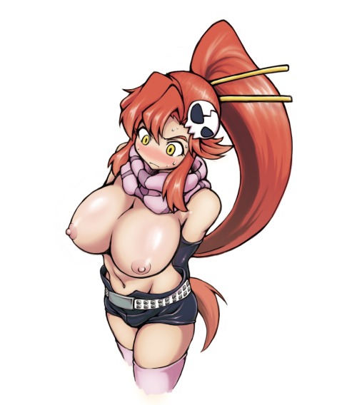 big breasts, breasts, female, long hair, nipples, red hair, scarf, tengen toppa gurren lagann, topless, yellow eyes, yoko littner