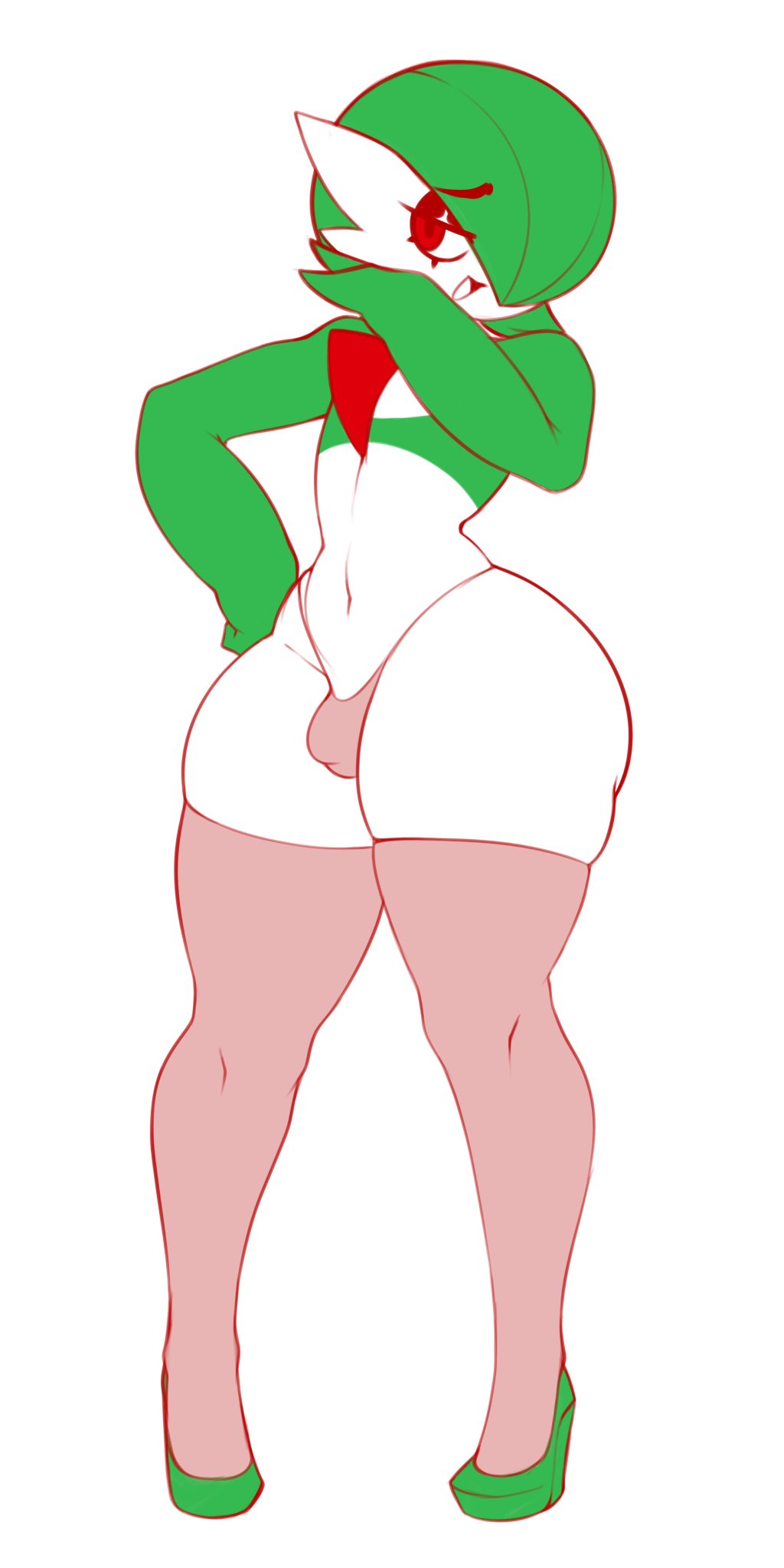 1boy, alternate color, better version at source, bulge, femboy, frowntown, gardevoir, male, male gardevoir, male only, pink (frowntown), pokemon, twitter sample