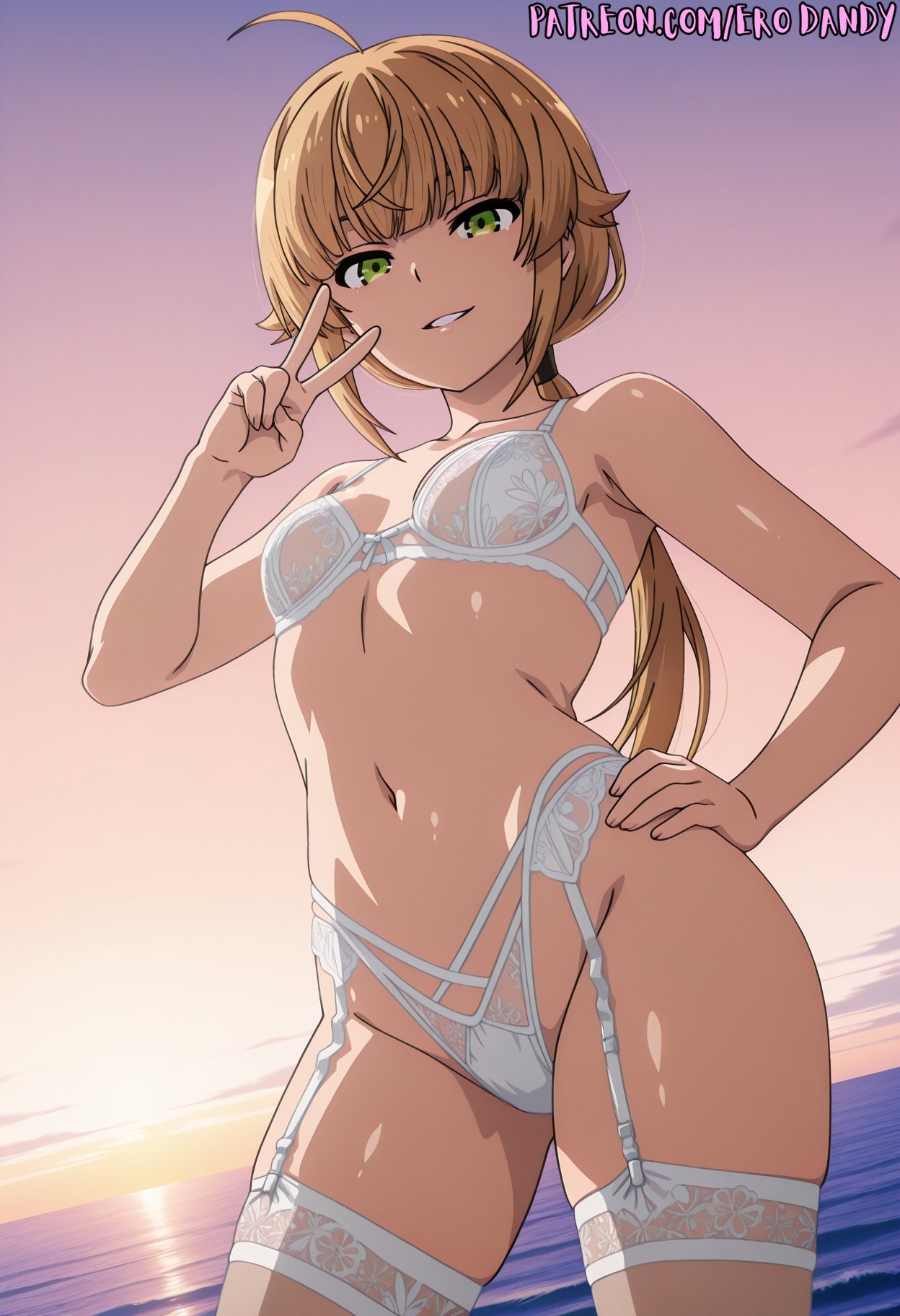 1girls, ai generated, erodandy, female, female only, metalchromex, mushoku tensei, norn greyrat, seductive, sexy, small breasts, sugestive pose, white bra, white panties