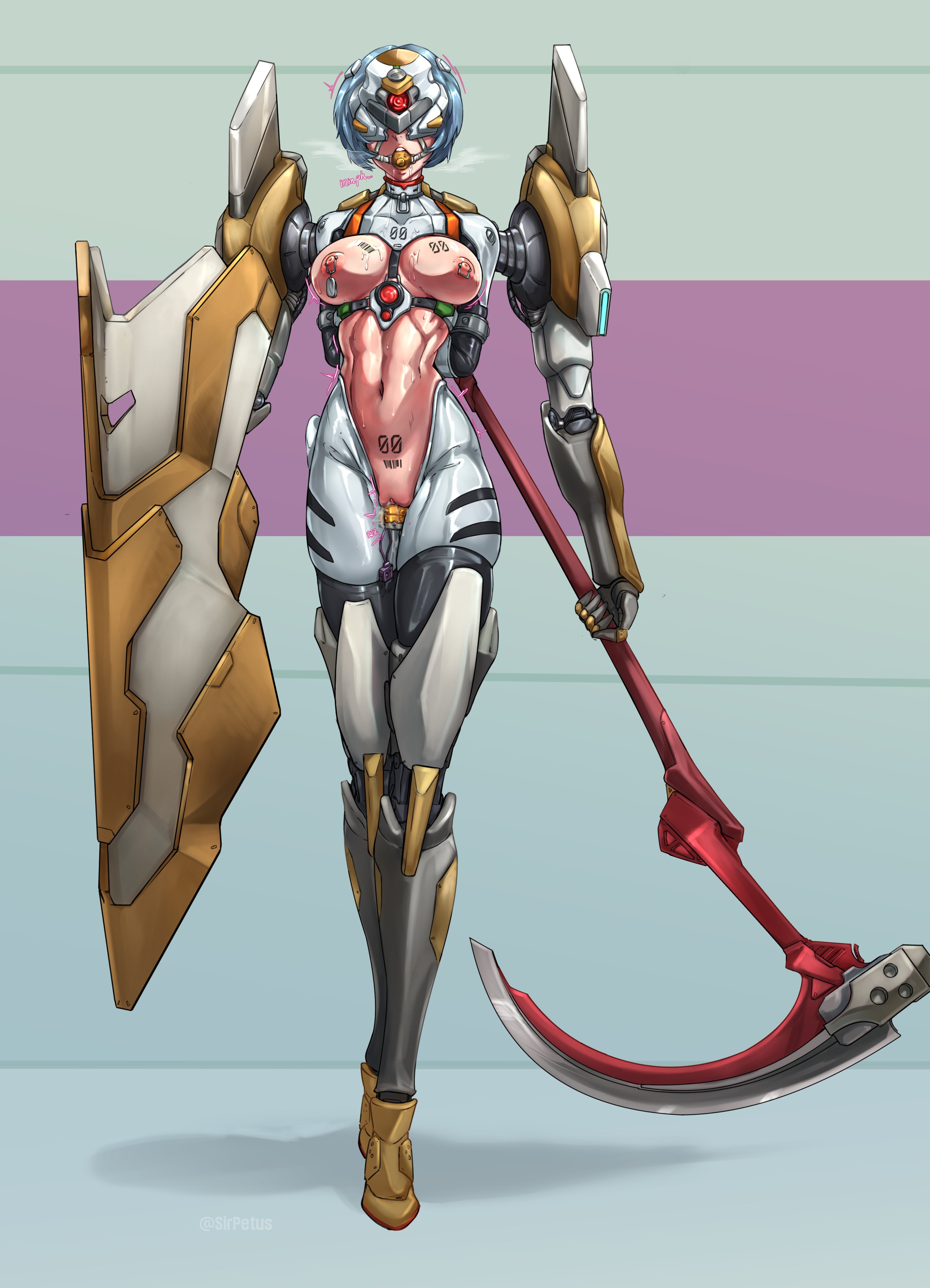 bondage, dildo, dildo in pussy, evangelion, gag, gagged, gagged female, gun, machine, machine bondage, mask, neon genesis evangelion, nipple piercing, rei ayanami, sex toy, sirpetus, spear, tagme, tattoo, vaginal, vaginal penetration, weapon, white hair