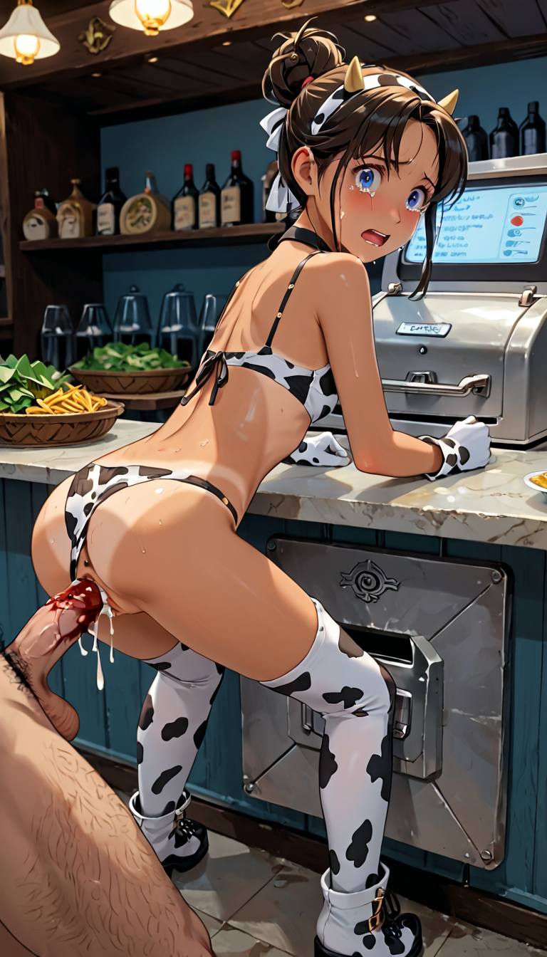 ai_generated begging begging_for_mercy begging_to_stop bent_over bleeding_from_pussy bleeding_mascara boss_and_subordinate brown_hair cash cash_register cashier cashier_katie cow_ears cow_girl cow_horns cow_print cowbell crying crying_with_eyes_open cum cum_in_ass cum_in_pussy cum_inside defloration fat_man first_person_perspective money old_man older_male older_man_and_teenage_girl original_character pain public public_exposure public_humiliation public_indecency public_nudity public_sex rape scared suprised suprised_look sweat sweatdrop sweating tan tan_body tan_skin tanline tears terror139 unhappy_female vaginal_penetration vaginal_sex virgin virginal_blood working worried zelfara_restaurant_girls