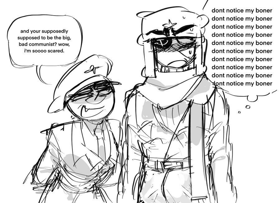 bel1evth, boner, countryhumans, fantasizing, gay, male, soviet union (countryhumans), teasing, third reich (countryhumans)