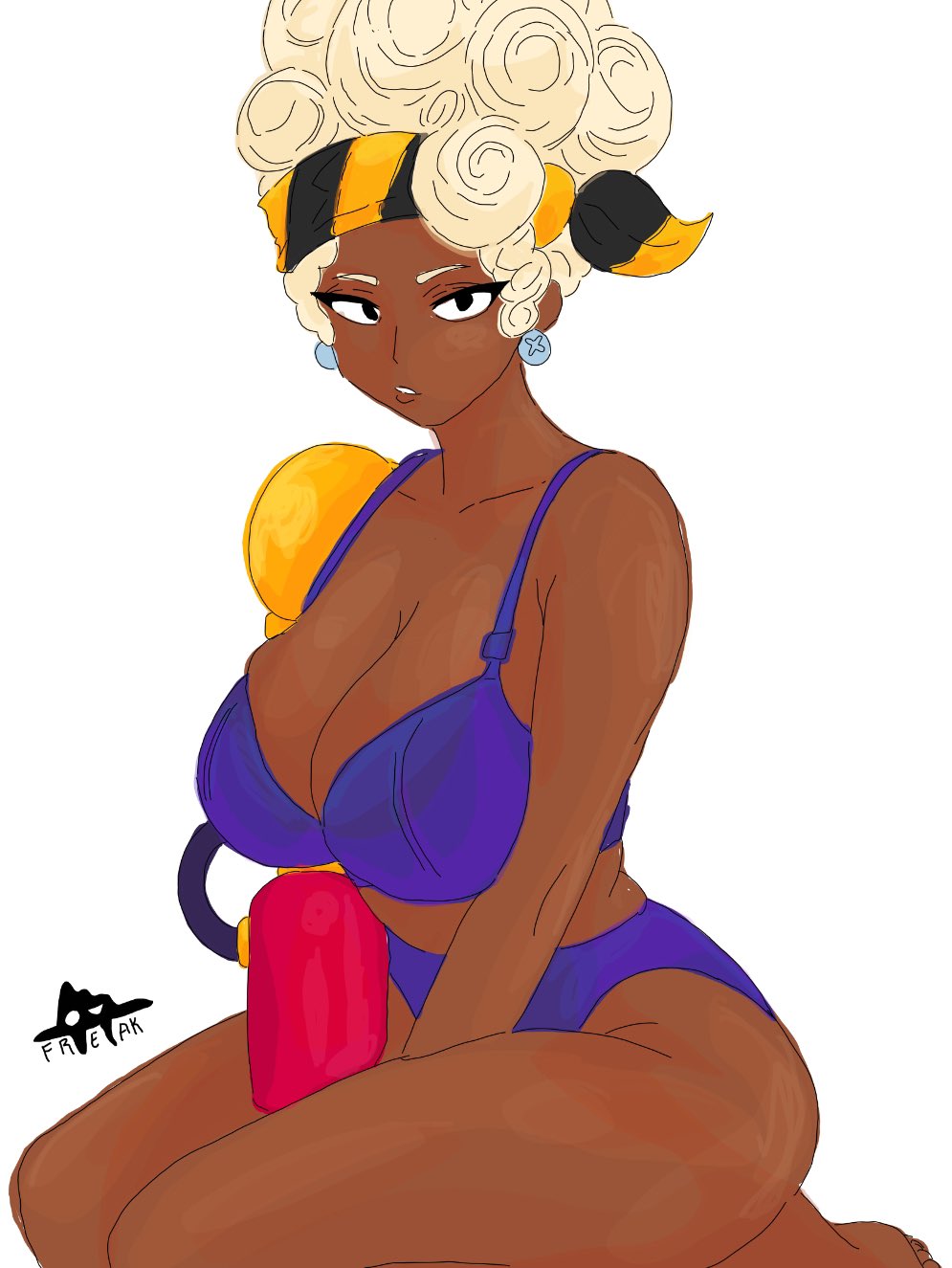 brawl stars, brown hair, dplasma, female, female only, maisie (brawl stars), white background, without clothes