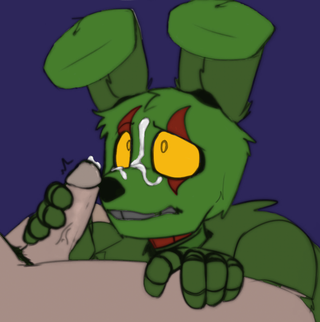 artist_unknown between_legs colored cum cum_on_face five_nights_at_freddy's gay male/male male_only oral springtrap springtrap_(fnaf) yaoi