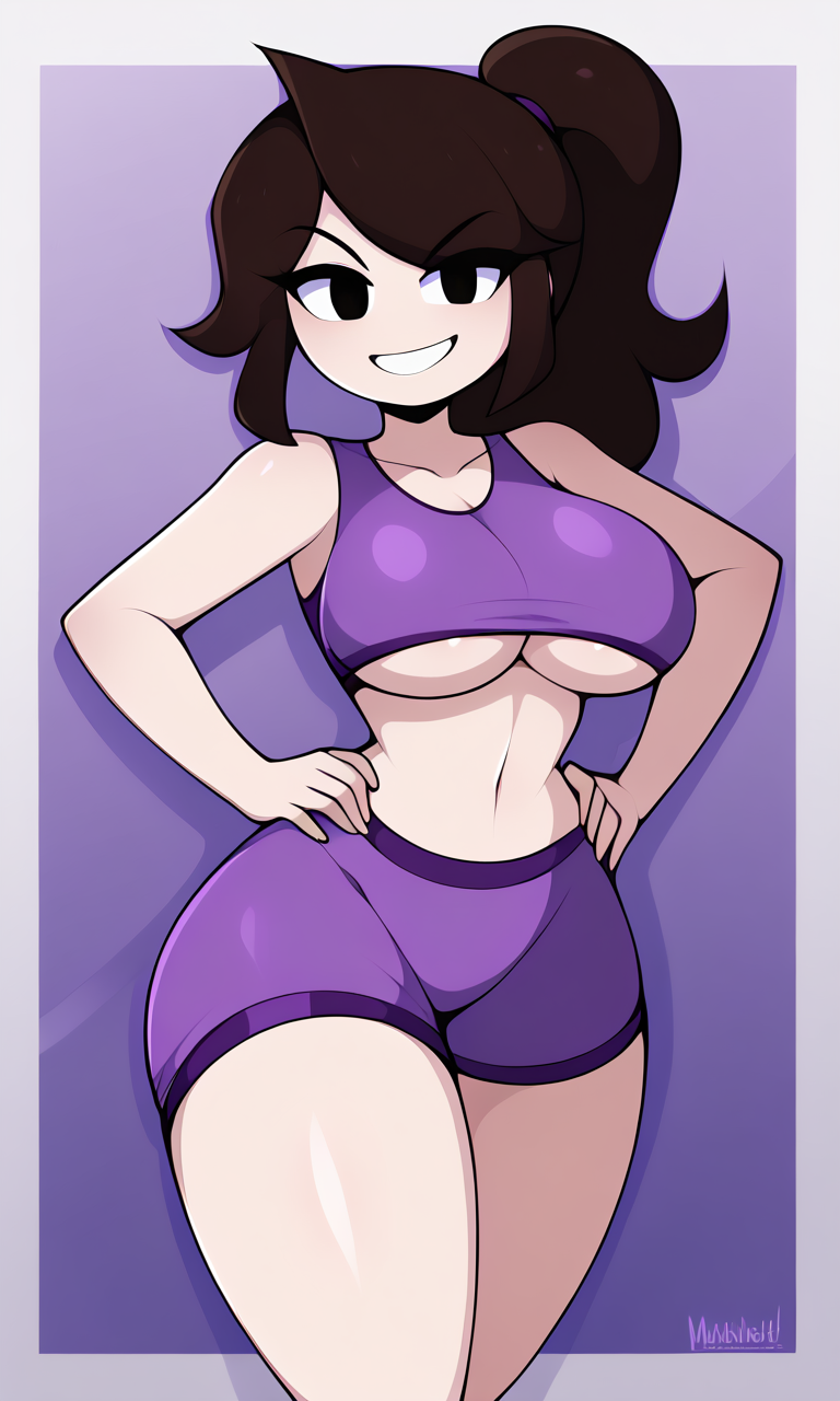 ai_generated animation big_breasts brown_hair exposed_armpits jaiden_animations sex solo sportswear tagme_(artist)