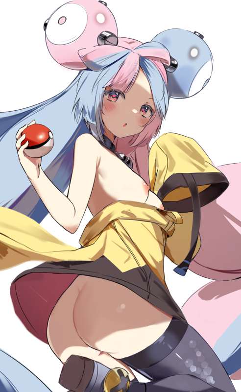 2022 ass breasts clothed functionally_nude holding_object iono_(pokemon) looking_back nipples no_bra no_panties orobou pokemon pokemon_sv pokemon_trainer small_breasts