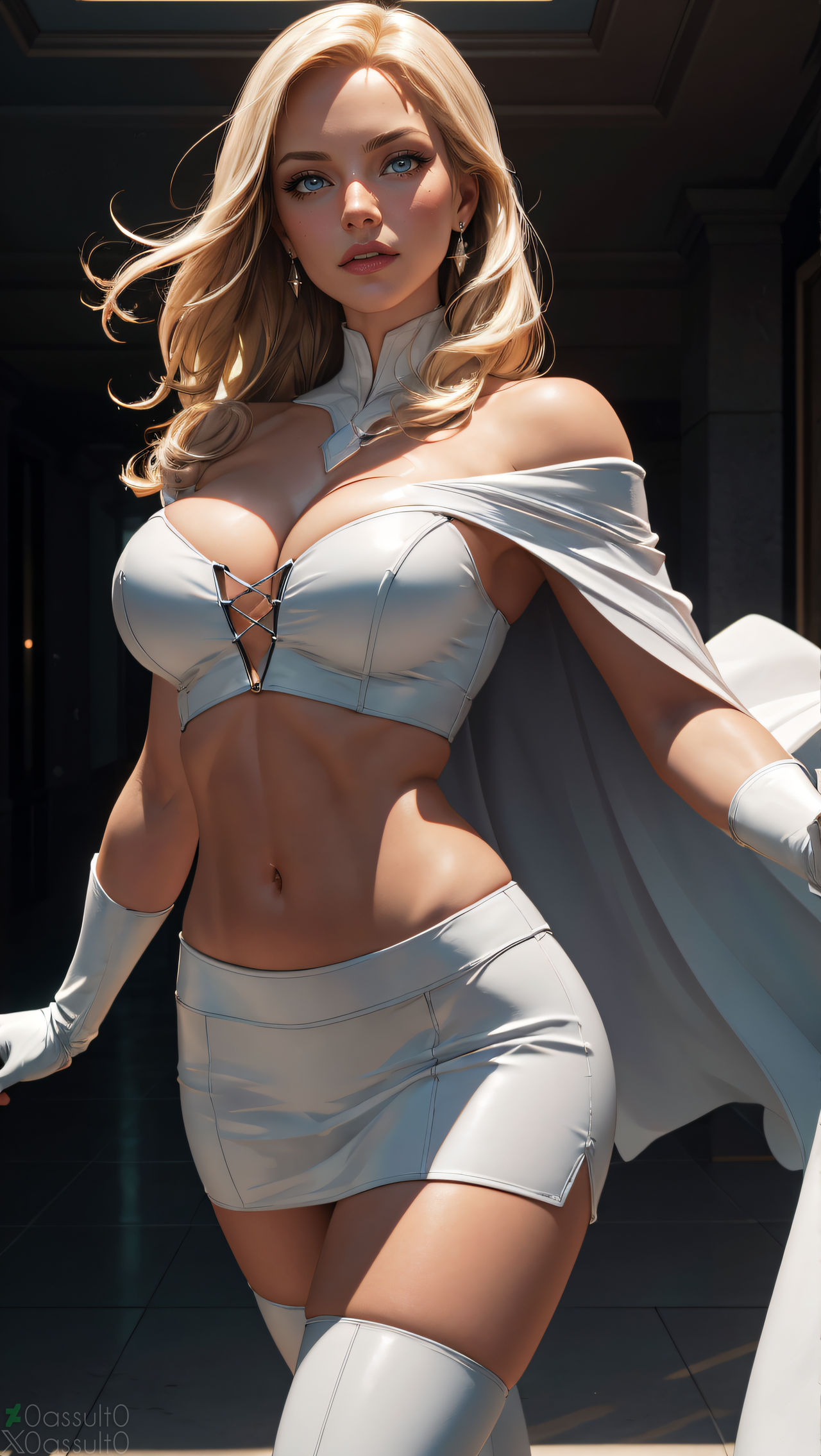 0assult0 ai_generated blonde_hair blue_eyes breasts choker emma_frost hellfire_club large_breasts marvel marvel_comics white_queen x-men