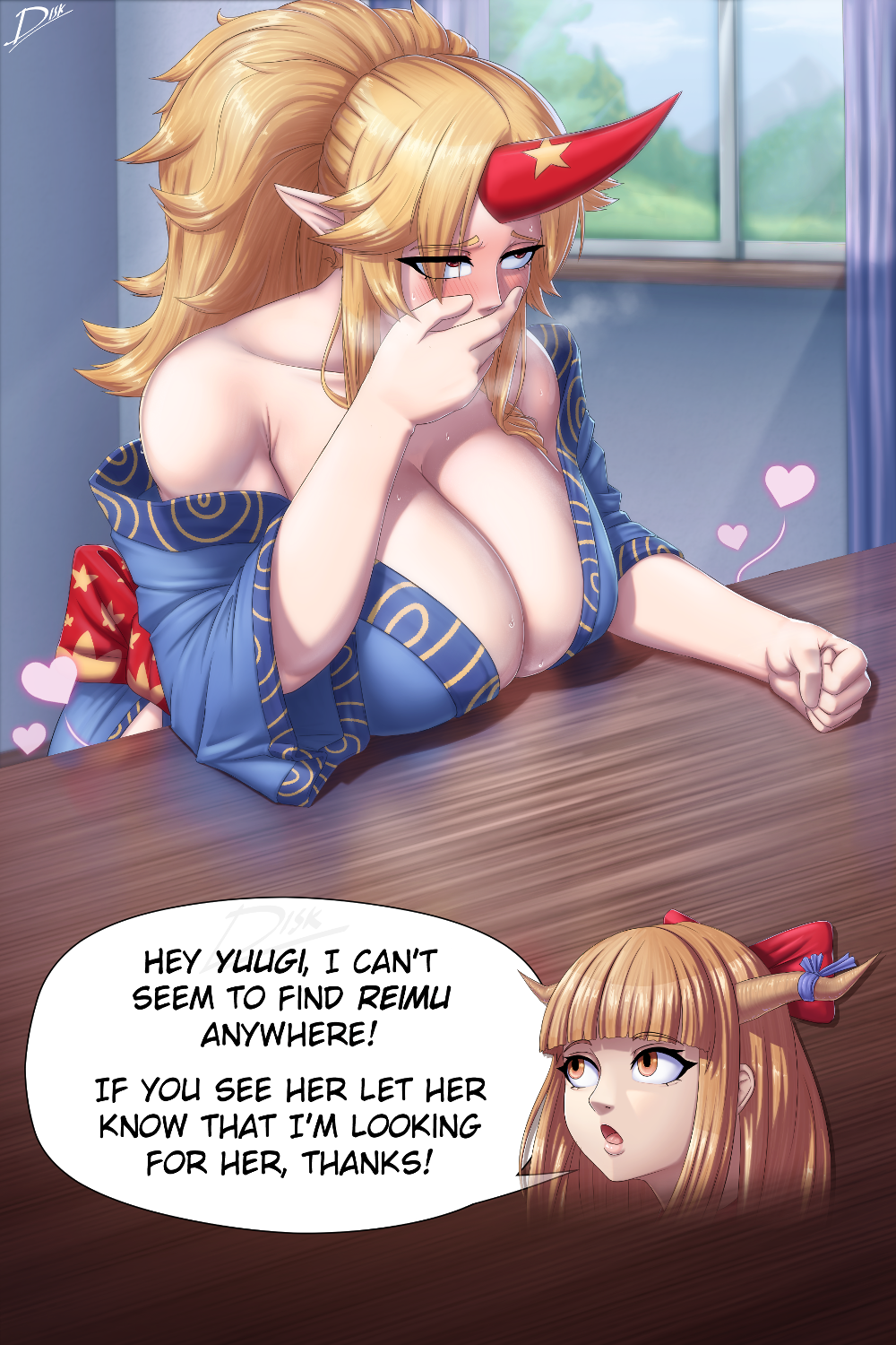 1futa 1girls big_breasts big_penis blonde_female blonde_hair breast diskette female futa_on_female futanari hair handjob hidden hidden_sex horn hoshiguma_yuugi light-skinned_female light-skinned_futanari light_skin masturbation oni reimu_hakurei stealth_sex suika_ibuki touhou under_the_table