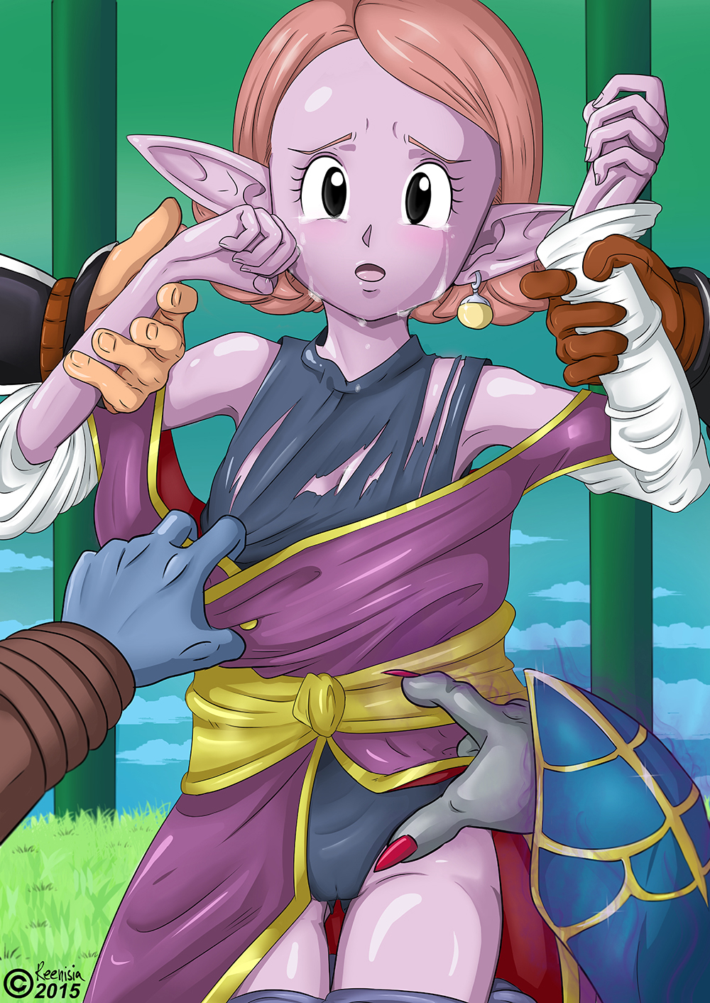 1girls 2015 3boys arms_up black_eyes cameltoe chronoa core_person crying crying_with_eyes_open dated demigra dragon_ball dragon_ball_heroes dragon_ball_xenoverse earrings female female_focus fully_clothed imminent_rape mira mira_(dragon_ball) open_mouth pink_hair pointy_ears purple_skin raditz rape reenisia restrained sad small_breasts tears time_nest_(dragon_ball) torn_clothes trunks_briefs undressing undressing_another wrist_grab xeno_trunks