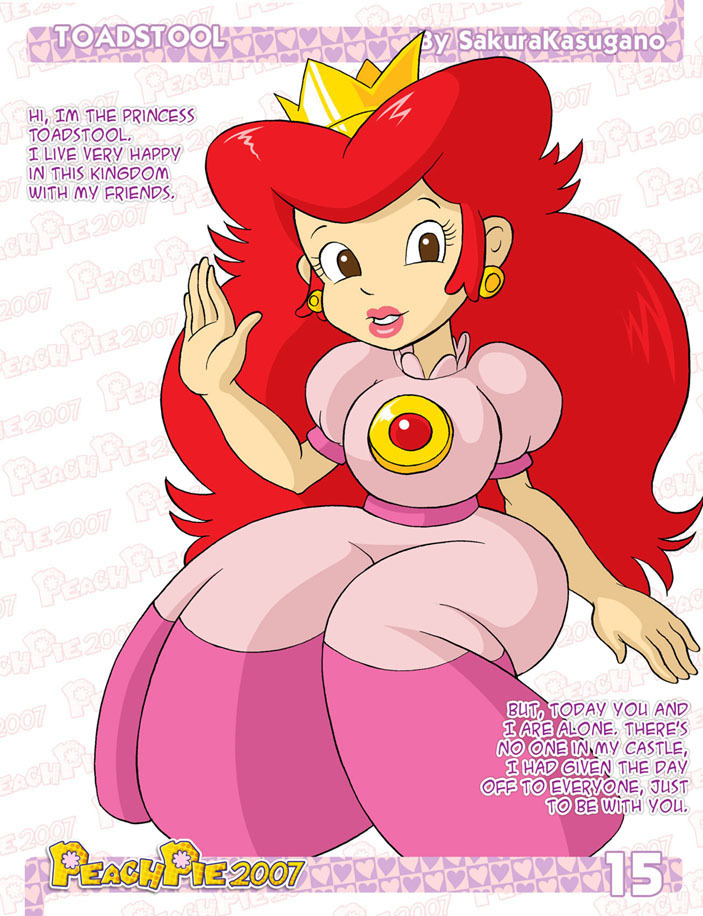 1girls breasts brown_eyes crown curvy dress earrings female female_only light-skinned_female light_skin lips lipstick long_hair mario_(series) nintendo part_of_a_set pink_dress pink_lipstick princess_peach princess_toadstool princess_toadstool_(dic_cartoons) red_hair sakurakasugano sakusakupanic solo talking_to_viewer text the_super_mario_bros._super_show!