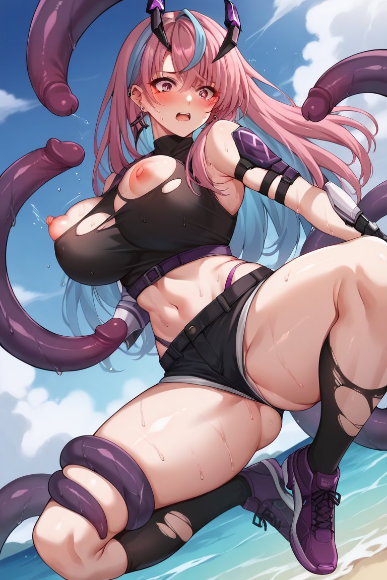 1girls ai_generated areola areolae beach big_breasts blush breasts day emikukis exhibitionism exposed_breasts latam_virtual_youtuber long_hair multicolored_hair nipples open_legs outdoors pink_hair public public_nudity sky_blue_hair tagme tentacle tentacle_grab thighs torn_clothes tupadrev4 virtual_youtuber vtuber