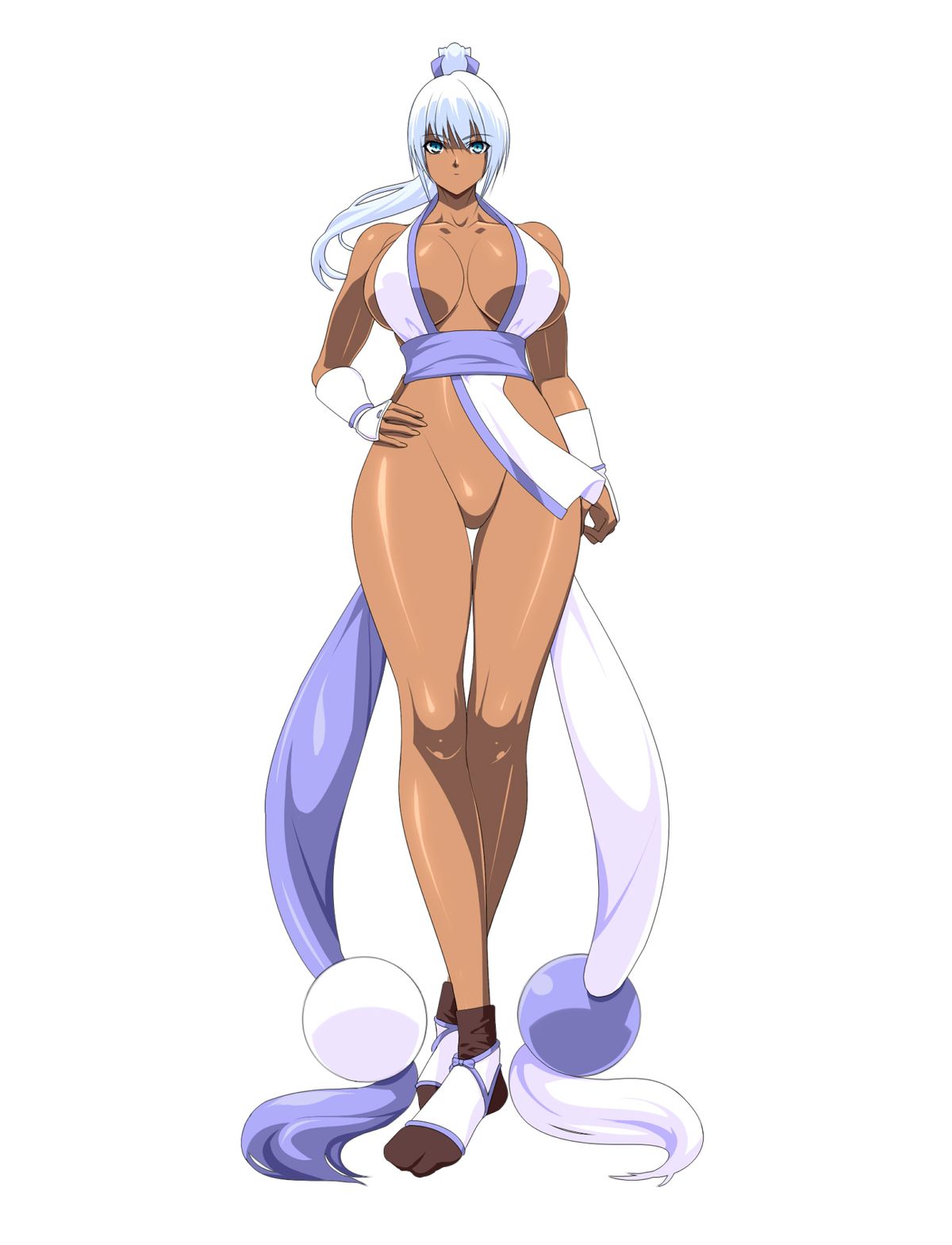 blue_eyes cosplay dark-skinned_female dark_skin female female_only fusion human hypothetical_fusion mai_shiranui majikina_mina noriheita samurai_shodown solo tagme white_hair