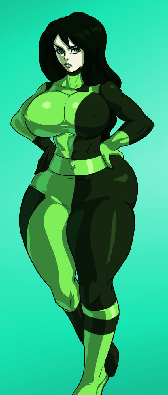 abs, angry, big breasts, bodysuit, breasts, disney, erect nipples, female, female only, green eyes, hands on hips, huge breasts, human, jay-marvel, kim possible, large breasts, muscular, muscular female, nipples, pale skin, perky breasts, plump, shego, skin tight, solo, source request, thick, thick thighs, thighs, wide hips