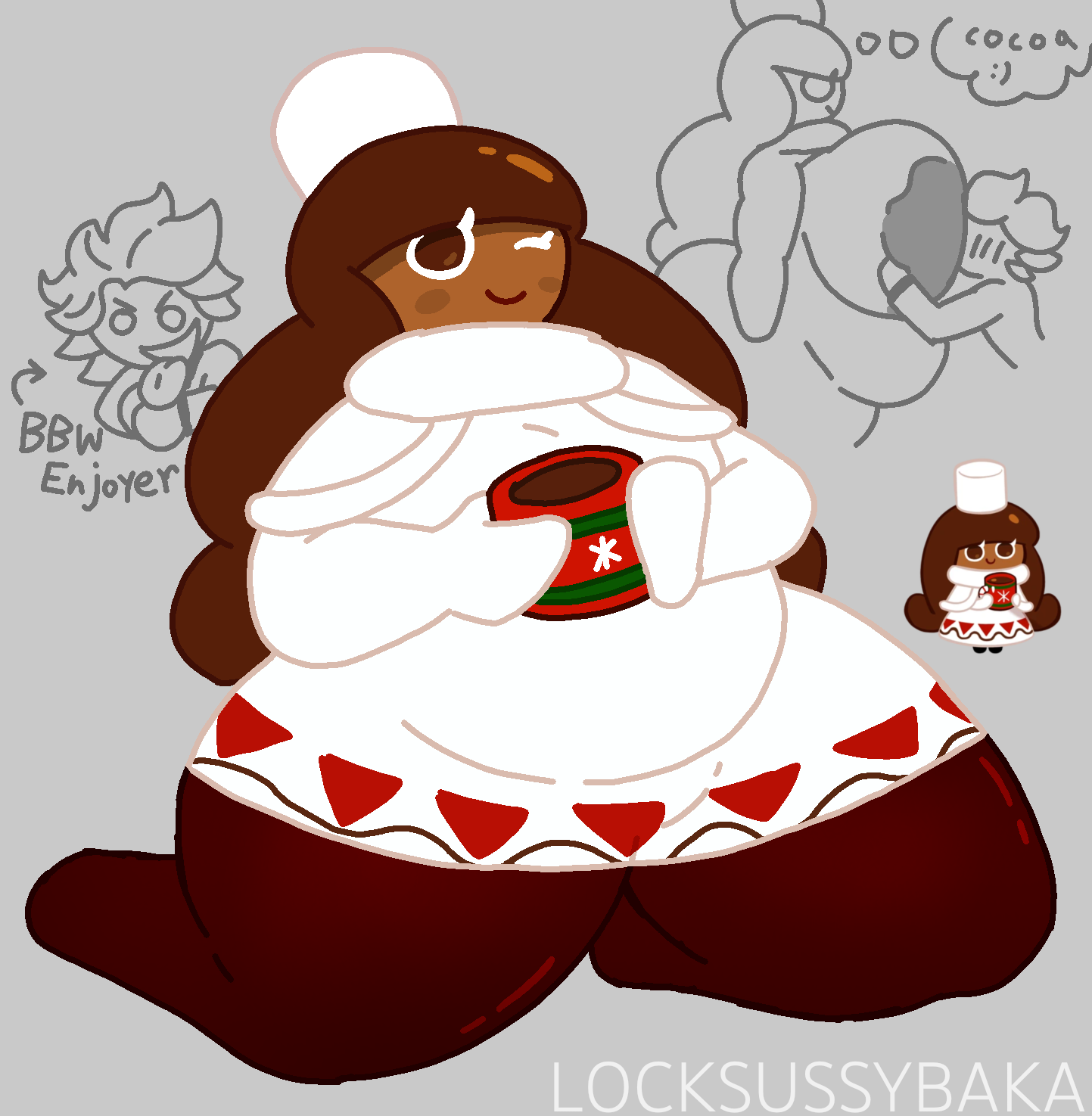 artist name, artist upload, bbw, big ass, big breasts, breast sucking, chubby, chubby female, cocoa cookie, cookie run, cookie run kingdom, locksussybaka, mint choco cookie, self upload, thick thighs