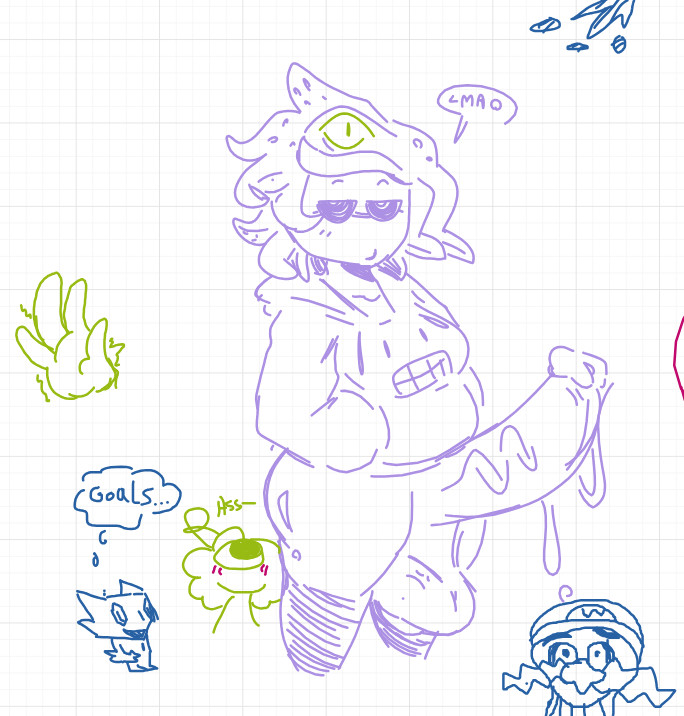 1dickgirl, bottomless, chubby, clothed, clothing, dickgirl, eldritch horror, errorplush, errorplush888, futanari, girlcock, gock, green eyes, hoodie, huge cock, monster prom, partially clothed, trans woman, transgender, transgender woman, whiteboardfox, zoe (monster prom)