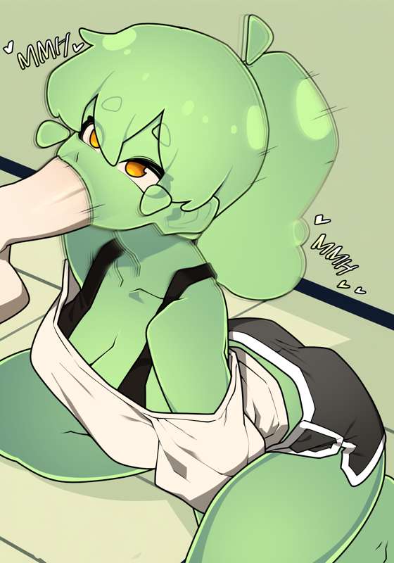 blowjob, fellatio, green body, junkzero, sex, slime, slime girl