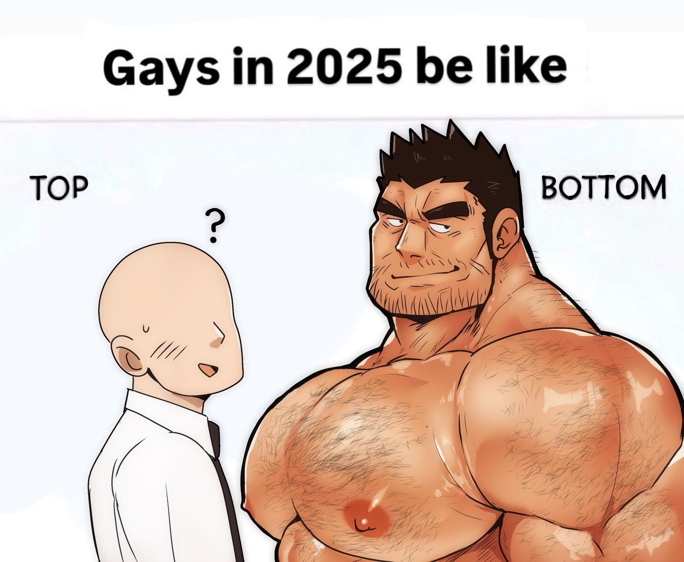 2boys, bara, bara tiddies, bara tits, gays in 2025 be like, kaeru333938123, keme, male, male only, male/male, muscular, muscular male, no visible genitalia, nude, red (kaeru333938123), size difference, small dom big sub