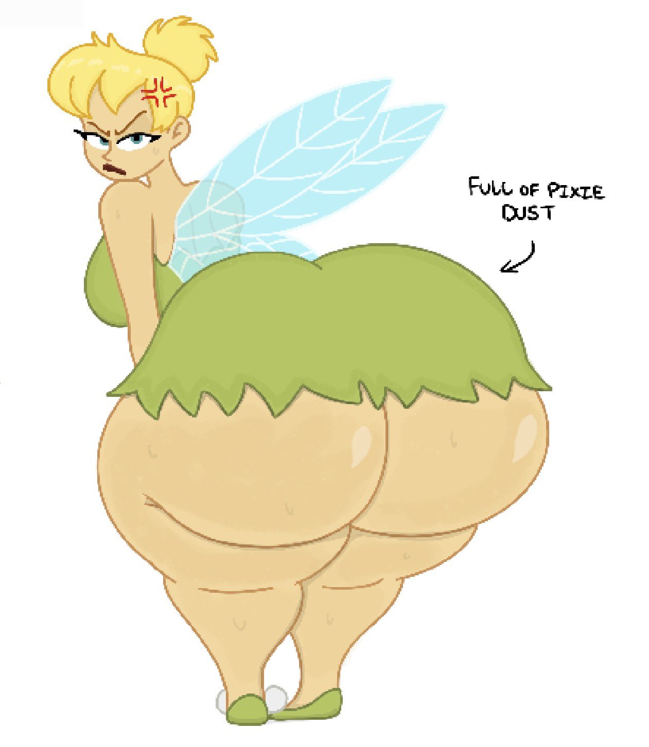 1girls, 2026, 2d, 2d (artwork), 2d artwork, annoyed, annoyed expression, ass, ass bigger than head, big ass, blonde, blonde female, blonde hair, blonde hair female, blonde-haired female, digital art, digital drawing (artwork), digital media (artwork), disney, disney fairies, fairy, fairy girl, fairy wings, fat ass, female, green dress, human, humanoid, light skin, light-skinned female, looking back, peter pan (disney), solo, tagme, theslashfive, tinker bell, tinker bell (disney), wings