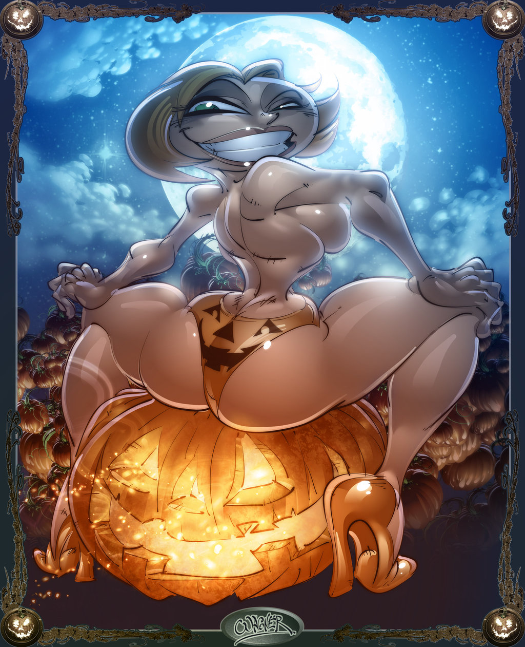 ass cheesecake_freak halloween high_heels jack-o'-lantern milf moon muscles nickelodeon night pumpkin sideboob the_x's topless trudy_x wagner