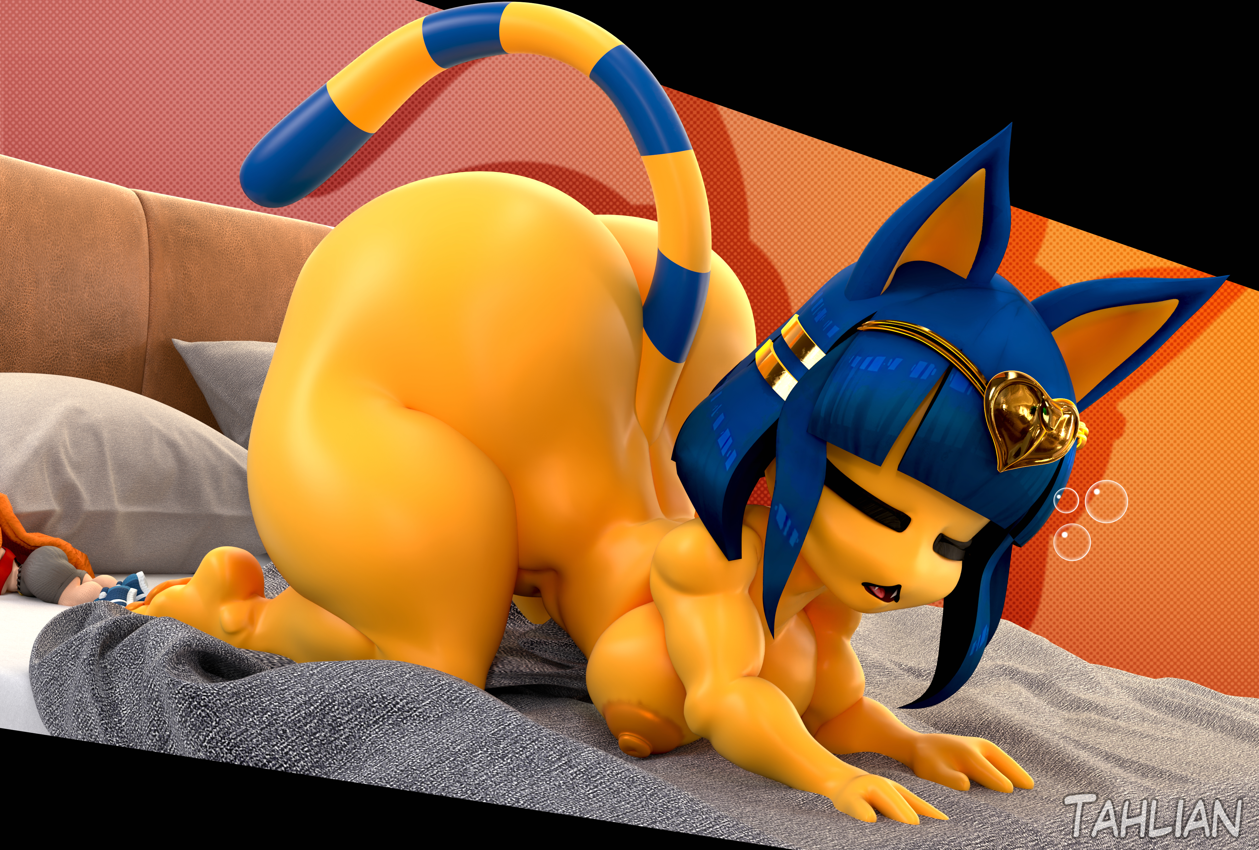 1girls, 3d, 3d (artwork), animal crossing, ankha, ankha (animal crossing), ankha (vonvivianov), anthro, ass, barefoot, bed, big ass, blue hair, breasts, cat ears, catgirl, cleo claws (vonvivianov), completely nude, completely nude female, egyptian, feline, female, female only, full body, furry, kabalmystic (style), naked, naked female, nintendo, nipples, nude, nude female, shortstack, sleeping, solo, solo female, tahlian, tail, thick thighs, thighs, thunder thighs, yawn, yellow fur