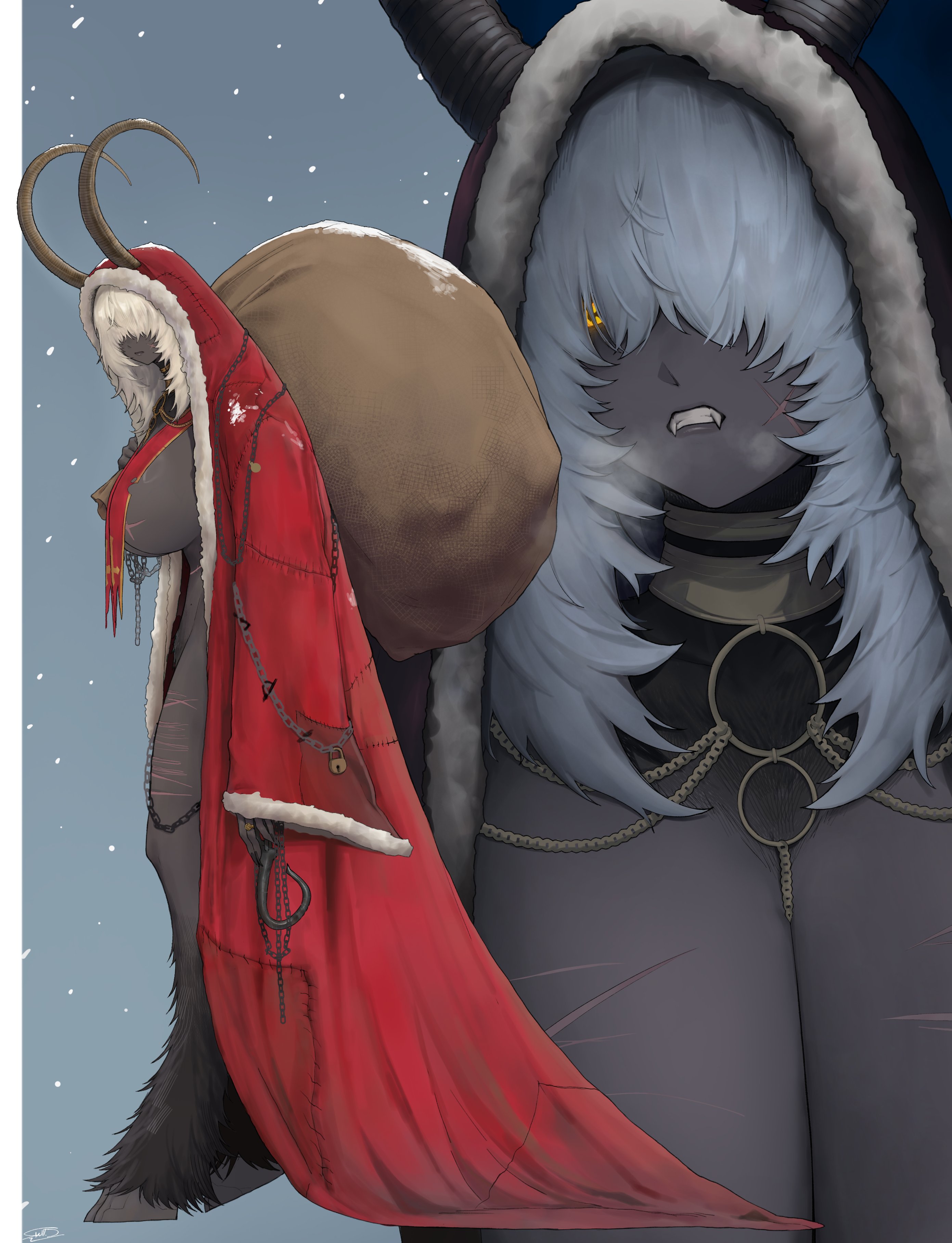 1girls, big breasts, breasts, christmas, curvy, curvy figure, demon, demon girl, female, female only, giant breasts, gigantic breasts, ginormous breasts, huge breasts, krampus, large breasts, massive breasts, monster, monster girl, rule 63, scar, scars, scars all over, skullse, voluptuous, voluptuous female