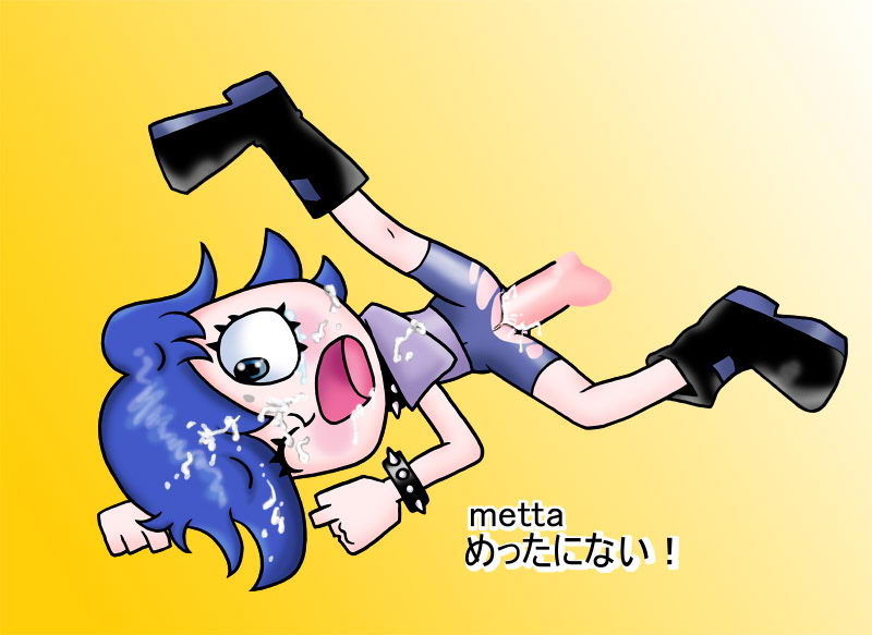 blue_hair cartoon_network cum cum_on_face female footwear gradient_background hi_hi_puffy_amiyumi human male metta-ni-nai metta_ni_nai neckwear one_eye_closed pale_skin partial_male penetration vaginal white_background wristwear yellow_background yumi_yoshimura