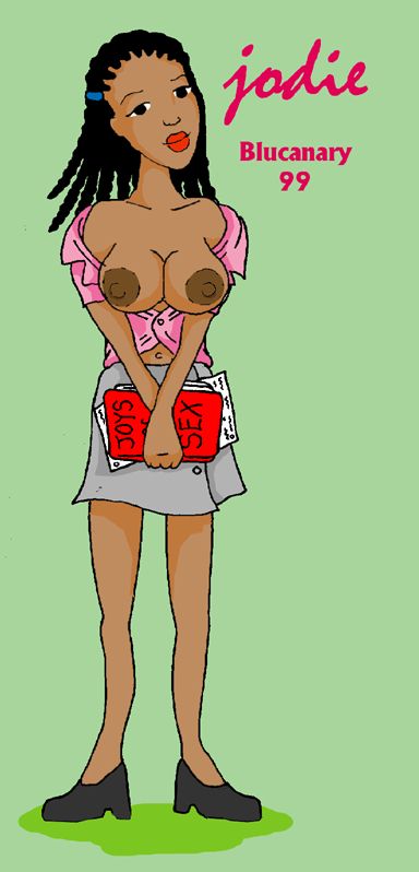 1990s 1999 20th_century blucanary clothing daria dark-skinned_female dark_skin female female_only human jodie_landon large_breasts skirt solo topless