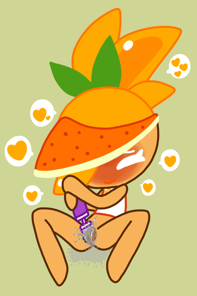 blush blush cookie_run cookie_run_ovenbreak cum cumming heart lorennsfw orange_cookie orange_hair pleasure shirt_only squirting tagme