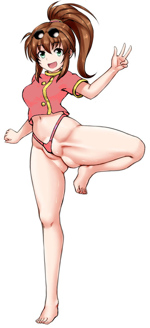 alternate_color ass ass_visible_through_thighs barefoot big_ass big_breasts bottomless breasts brown_hair cameltoe fat_mons feet happy huge_thighs large_ass large_breasts leg_lift looking_at_viewer ponytail precis_neumann pussy pussy_wedgie shirt star_ocean star_ocean:_the_second_story star_ocean_the_second_story thick_thighs thighs thong v