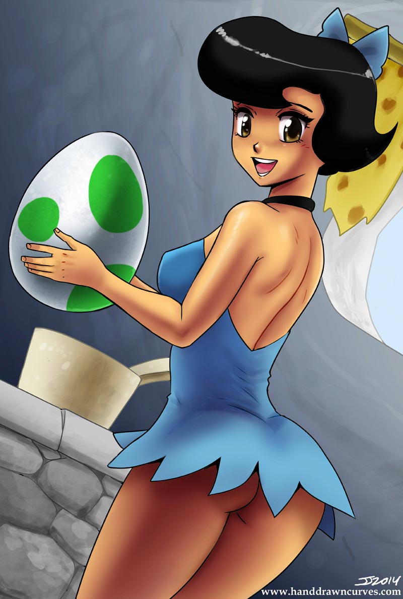 1girls 2014 ass betty_rubble black_hair brown_eyes crossover dutch_angle female female_only hair_ornament hanna-barbera human human_only john_joseco looking_at_viewer looking_back mario_(series) nintendo shiny shiny_hair shiny_skin short_skirt smile solo standing the_flintstones thick_thighs thighs yoshi_egg