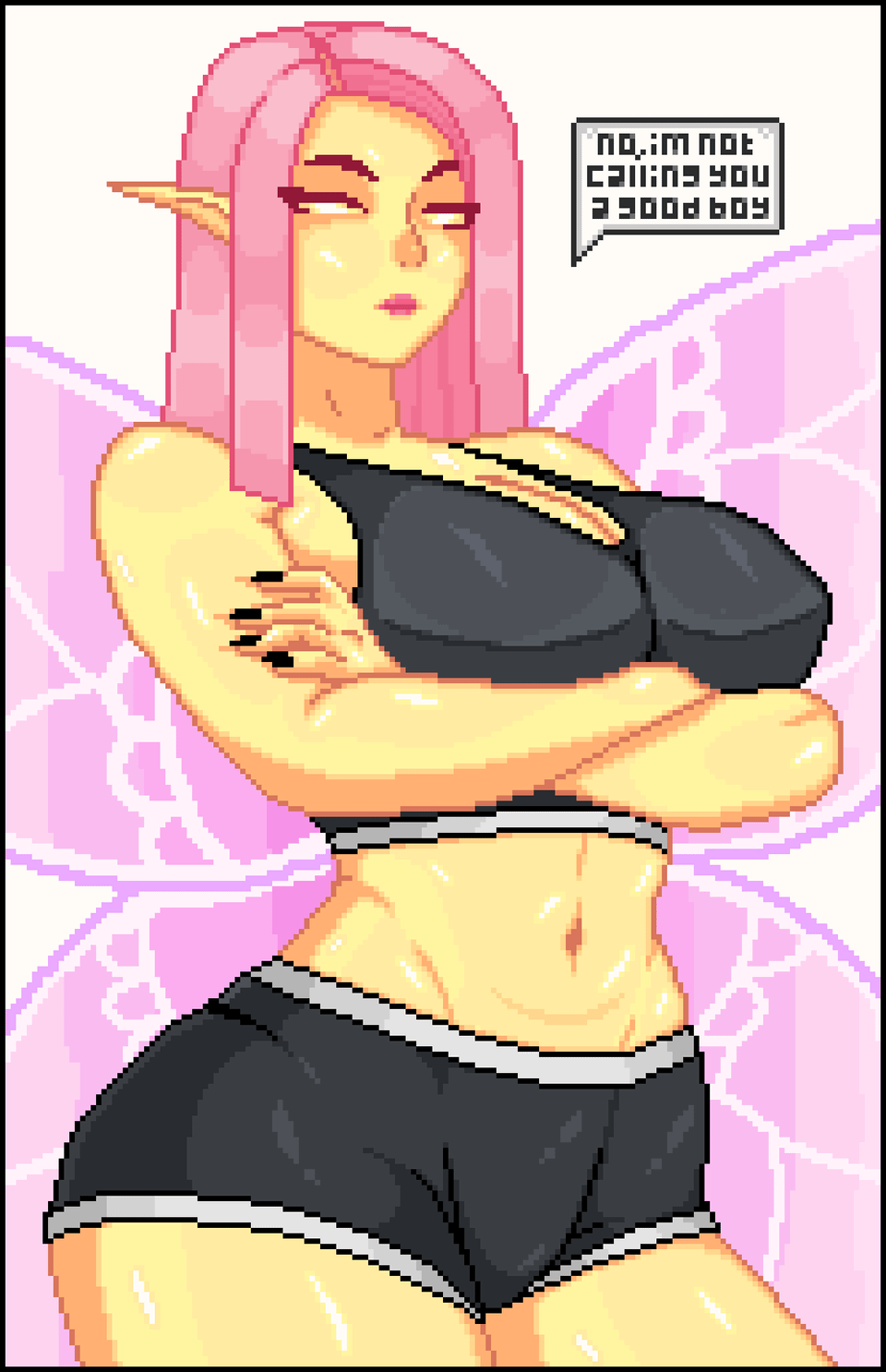 big_ass big_breasts big_hips empress empress_of_light fairy fairy_wings goddess good_boy pink_hair pixel_art pixelated pointy_ears re-logic sports_bra sportswear tank_top terraria thick thick_thighs treinonsense yellow_body