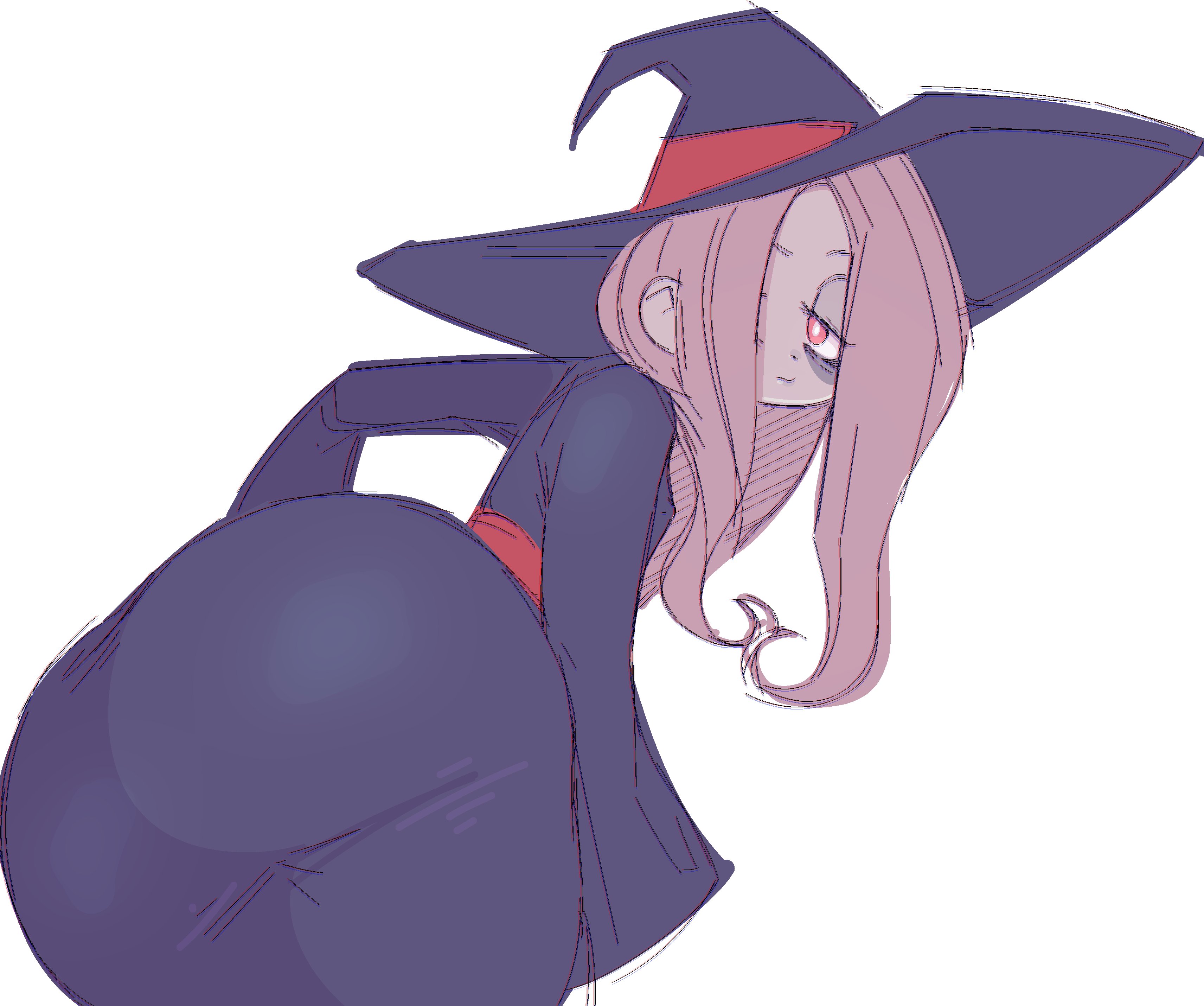 1girls, artist request, ass, bent over, big ass, clothed, female, female only, little witch academia, pale skin, presenting hindquarters, sucy manbavaran, witch, witch hat