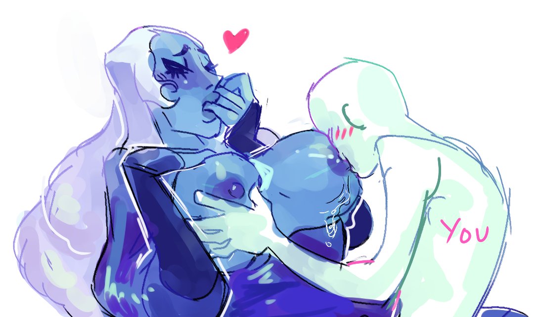 anon blue_body blue_diamond_(steven_universe) blue_skin blush breast_sucking cartoon_network closed_eyes erect_nipples fingers_in_mouth grabbing_breasts larger_female saliva_drip smaller_male steven_universe sucking_breast white_background white_hair y/n you