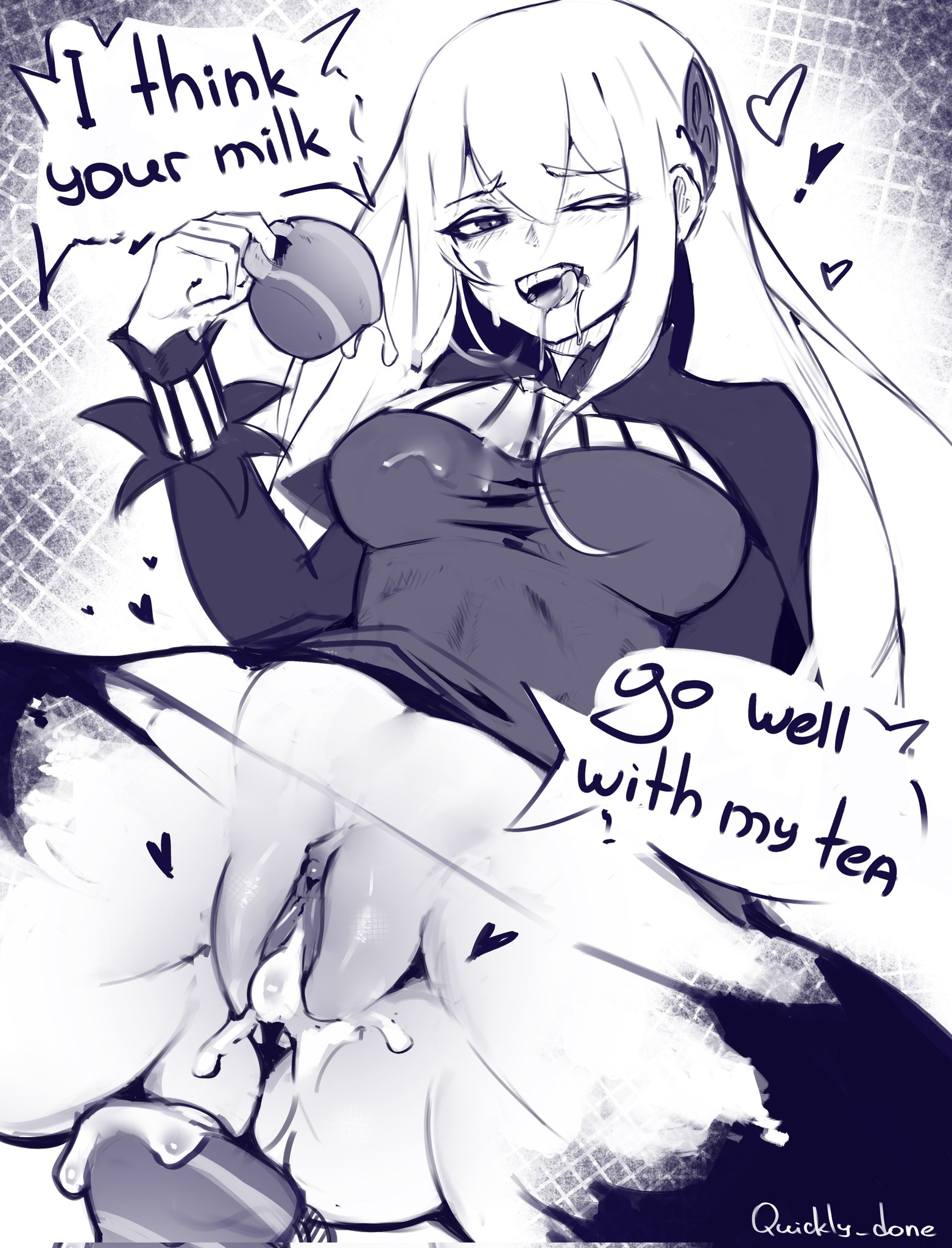 ass, breasts, cum, cum in pussy, cumshot, cup, echidna (re:zero), female, pussy, pussy juice, quickly done (artist), re:zero kara hajimeru isekai seikatsu, sperm