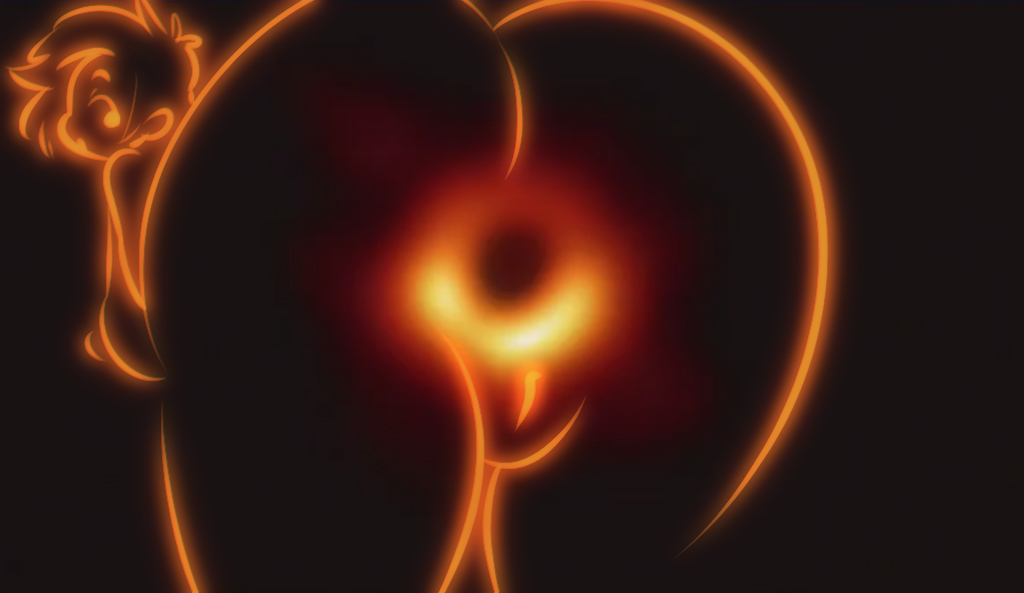 anus ass bent_over black_hole breasts female gaping gaping_anus looking_at_viewer looking_back m87_black_hole messier_87 panken personification pussy smile space