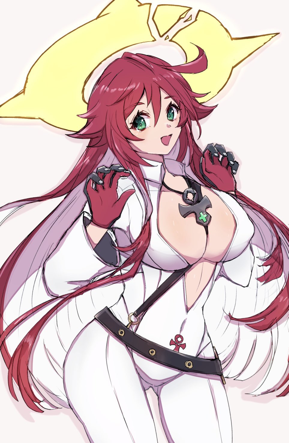 clothed guilty_gear guilty_gear_strive huge_breasts jack-o'_valentine looking_at_viewer red_hair thick_thighs