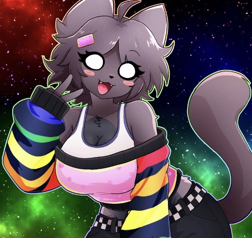 1girls, big boobs, big breasts, big tits, boobs, breasts, cat furry, catgirl, cleavage, clothed, clothing, furry, furry cat, furry female, furry only, grey fur, nice tits, nyan (pursuitcore), nyan cat, peace sign, pursuitcore, rainbow, rainbow clothing, roblox, roblox game, scene, scenecore, sexy, source request, space, space background, tits, titties, v sign