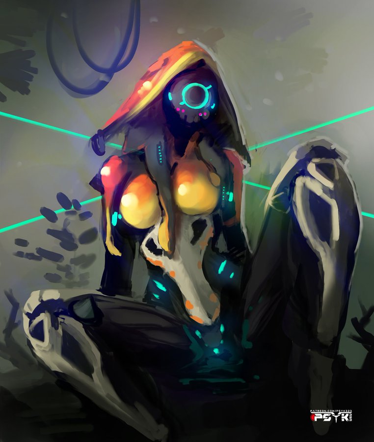 1_eye 1girls breasts glowing_eyes ivara_(warframe) medium_breasts psyk323 robot robot_girl robot_humanoid sitting solo solo_female tagme warframe