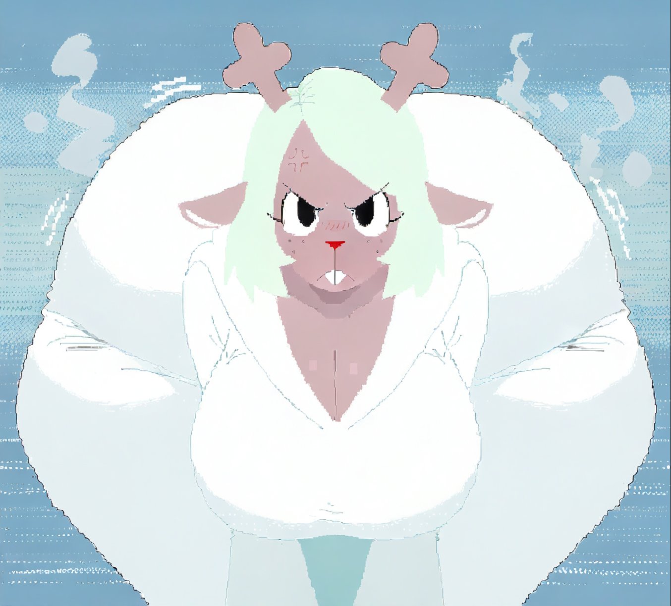 angry, angry expression, angry face, artist request, big ass, big breasts, cleavage, cleavage cutout, deer, deer girl, deer horns, deltarune, fat ass, furry, heavy breasts, hourglass figure, hourglass figured female, huge ass, huge breasts, irritated, large breasts, looking at viewer, massive ass, massive breasts, noelle holiday, noelle holiday (dark world form), please look forward to it, teeth, thick thighs, thighhighs, thighs, tremble lines